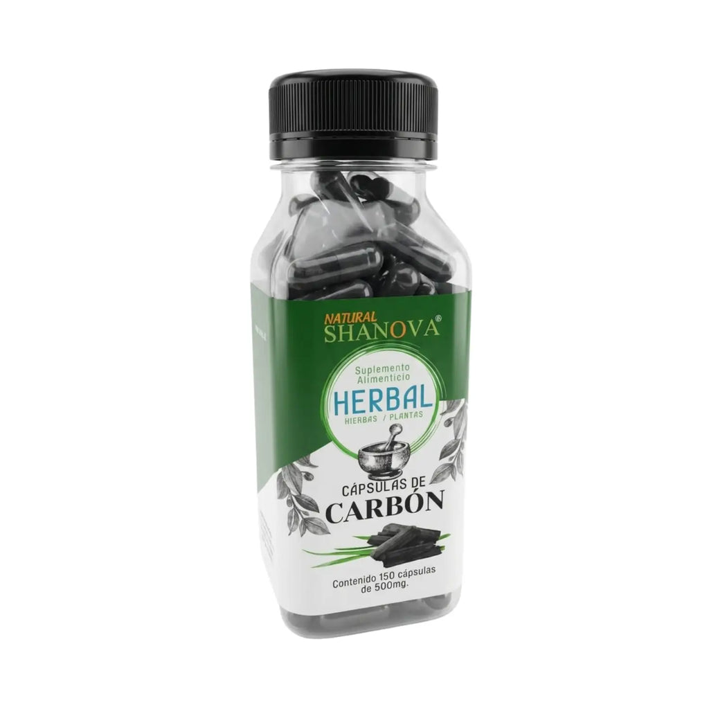 Capsulas de Carbón; 150 Capsulas 500mg, Shanova.