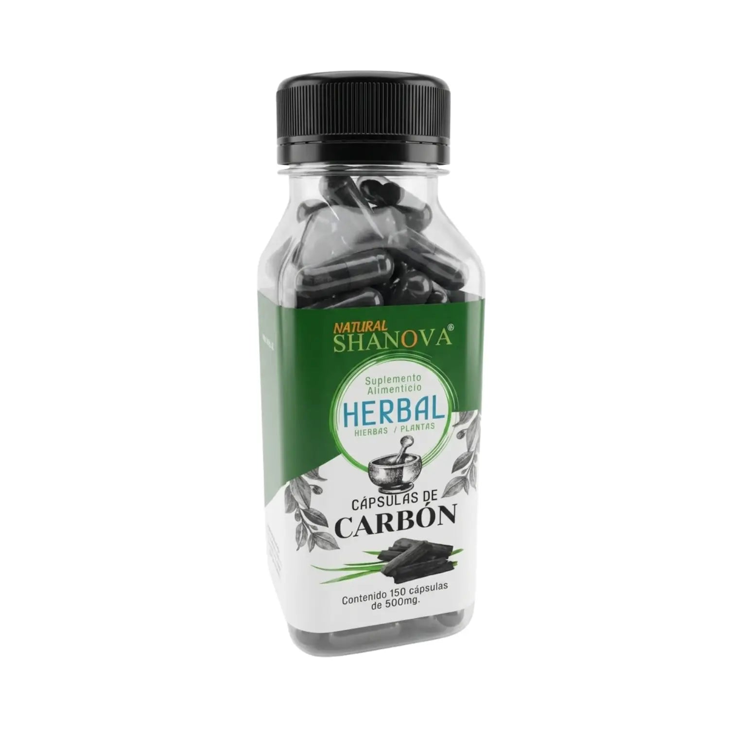 Capsulas de Carbón; 150 Capsulas 500mg, Shanova.