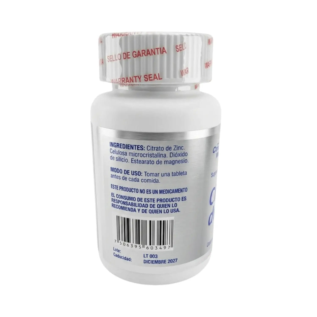 Citrato de Zinc; 60 Tabletas, Cosmo Natural.