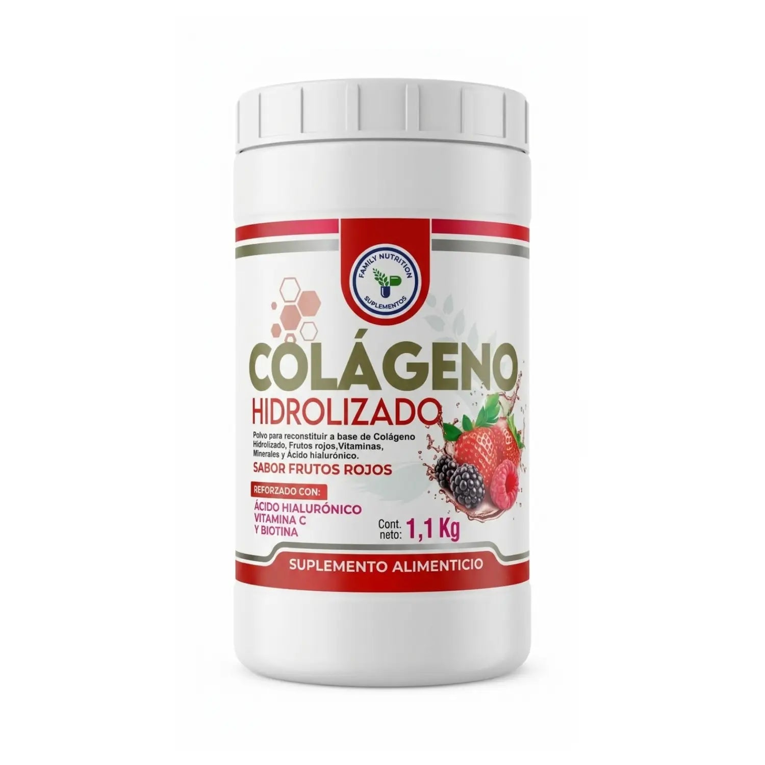 Colágeno hidrolizado frutos rojos ; 1.100kg, Family Nutrtion.