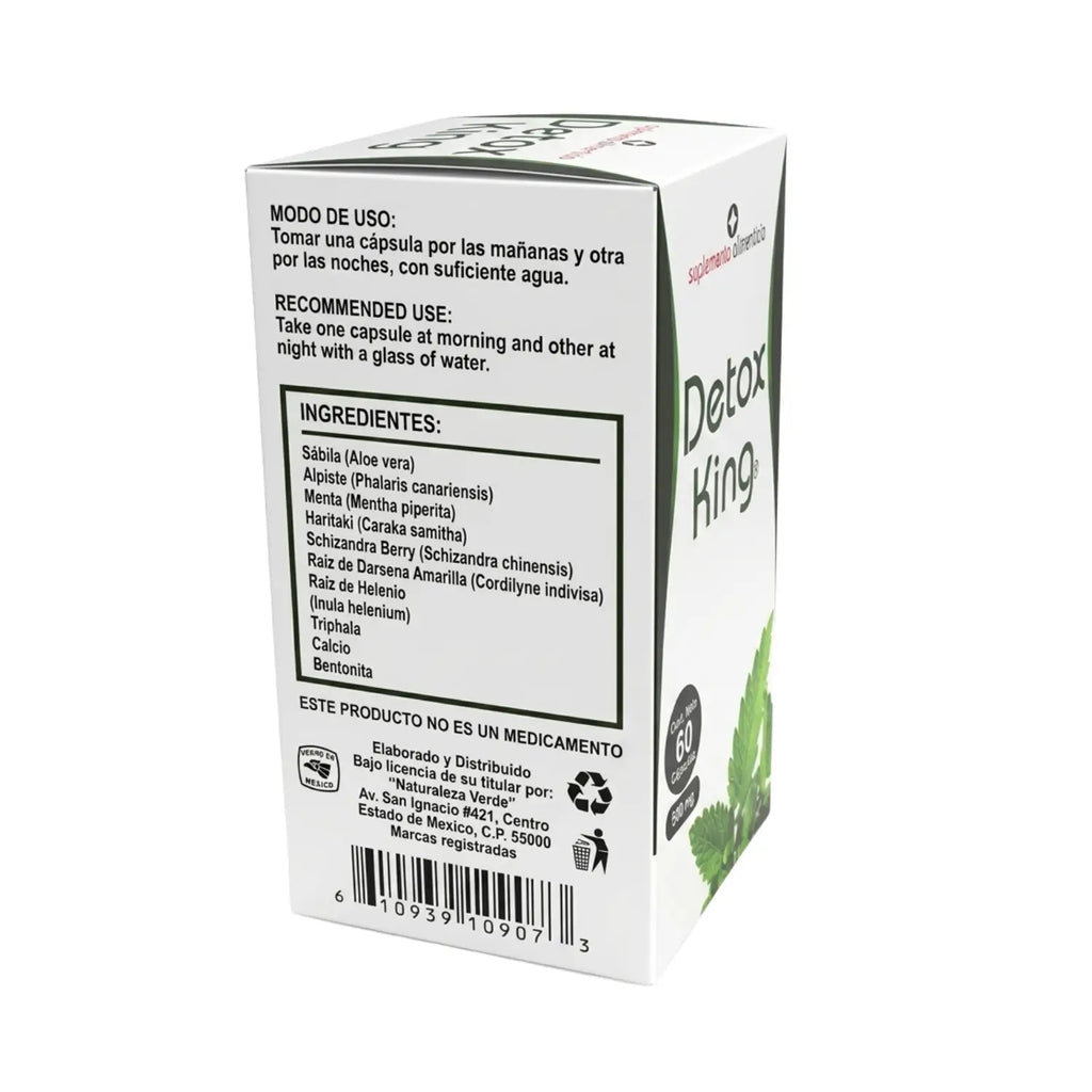 Detox King; 60 Cápsulas de 500mg, Naturaleza Verde.
