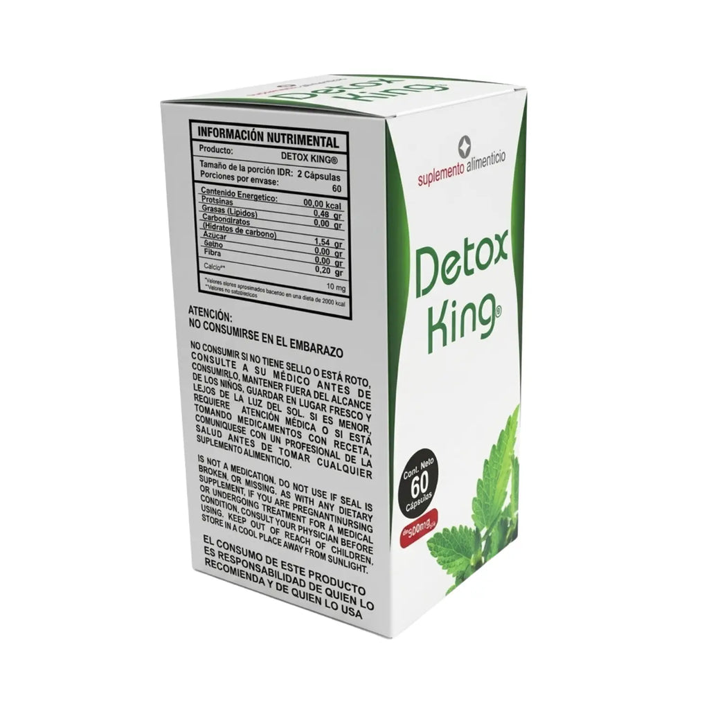 Detox King; 60 Cápsulas de 500mg, Naturaleza Verde.
