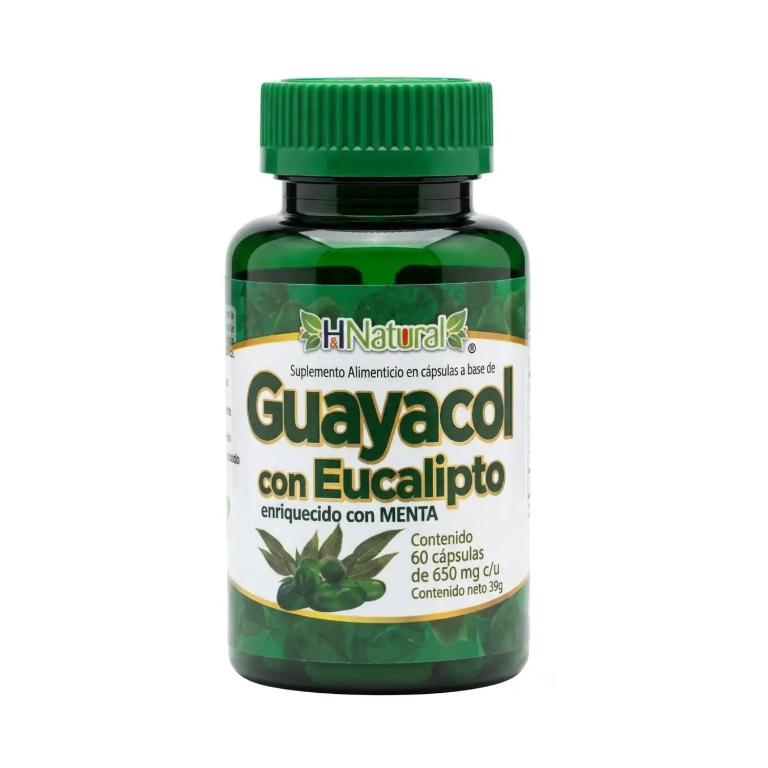 Guayacol con eucalipto; 60 cápsulas de 650mg, healthier natural.