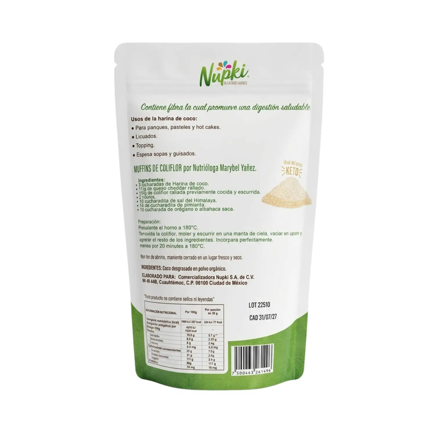 Harina de Coco; 400gr, Nupki.