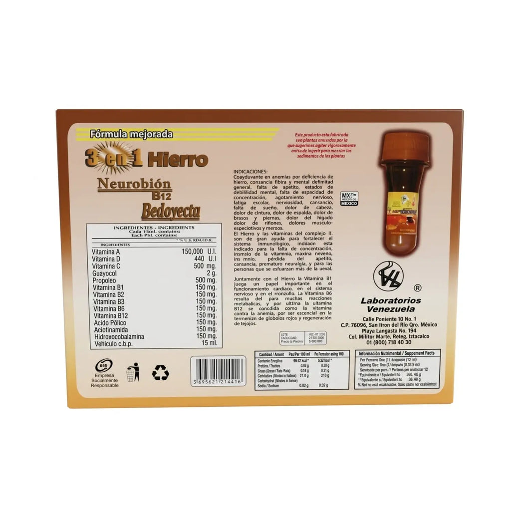 Hierro 3 en 1; 10  Microbotellas, Labs Venezuela.