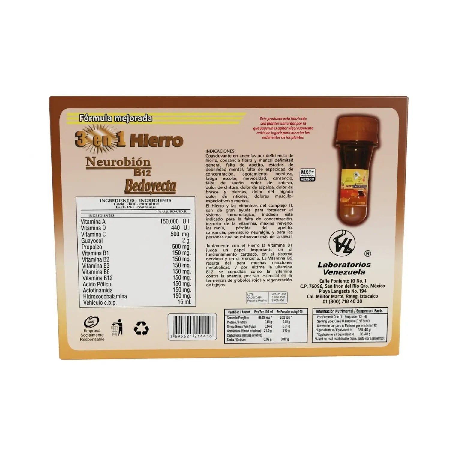 Hierro 3 en 1; 10  Microbotellas, Labs Venezuela.