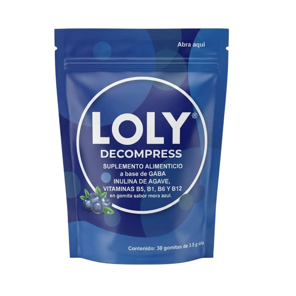 Loly descompress ; 30 gomitas mora azul.