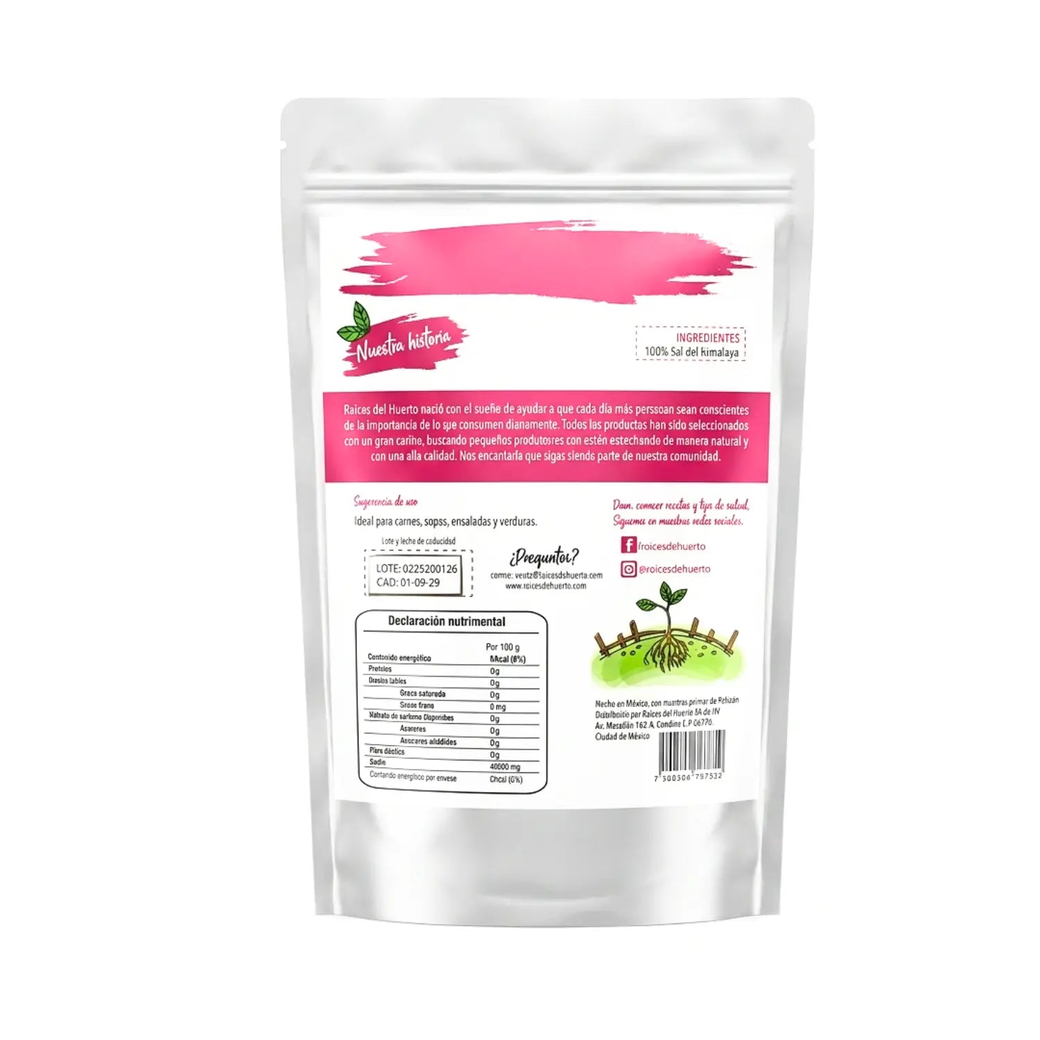 Sal del himalaya; 270g, Raíces del huerto.