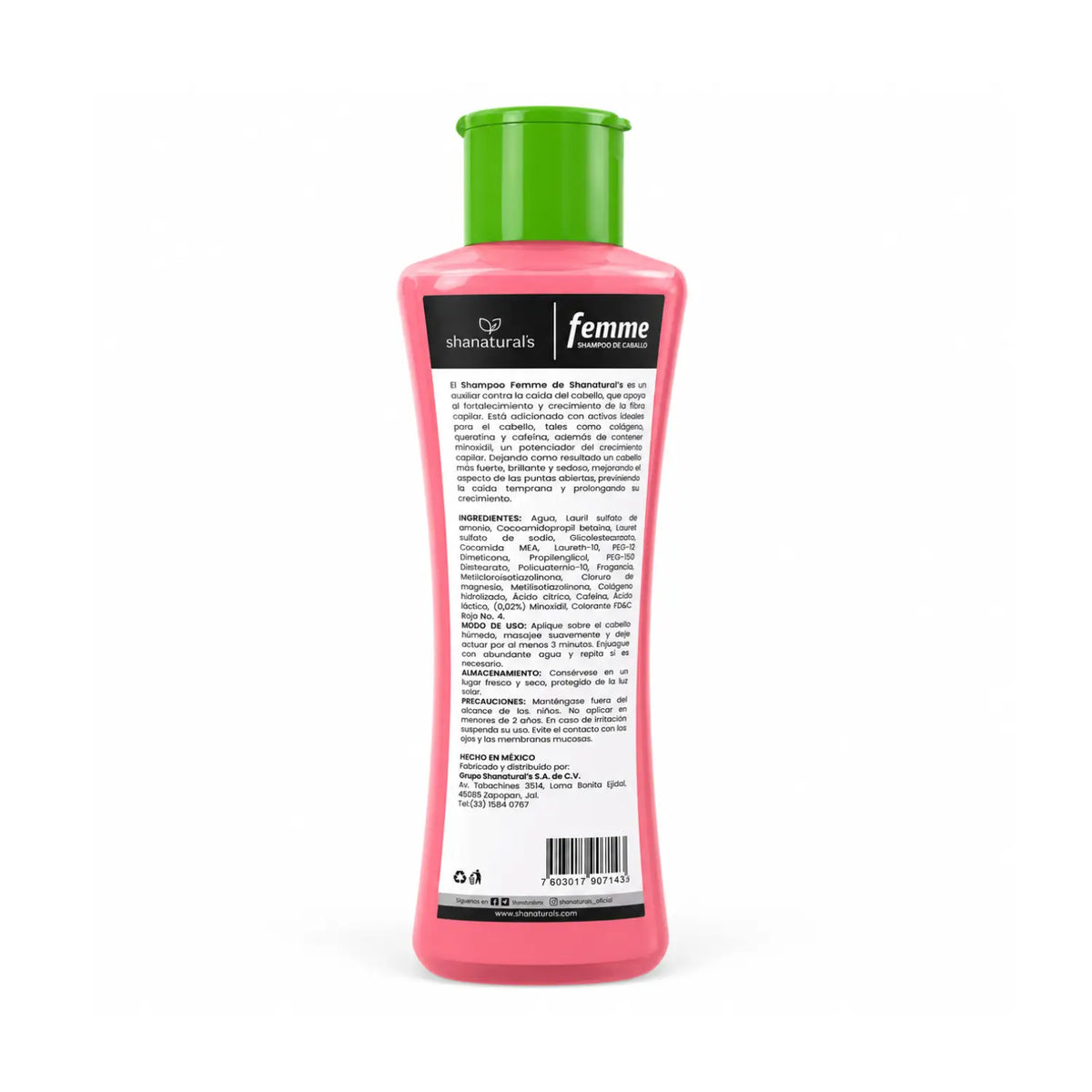 Shampoo de Caballo Femme c/ Minoxidil; 500ml, Shanaturals.