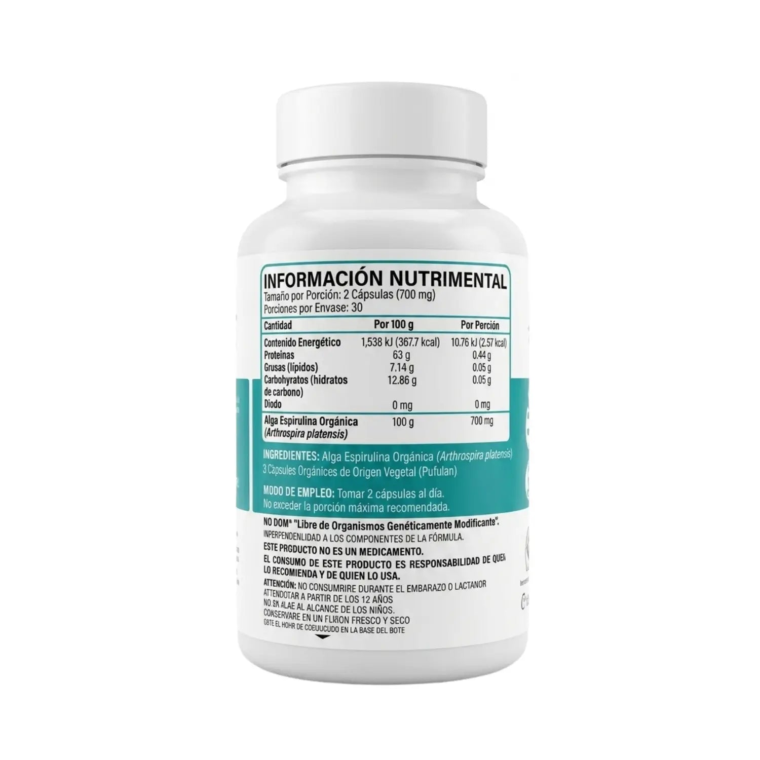 Espirulina; 60 Cápsulas, Organic side.