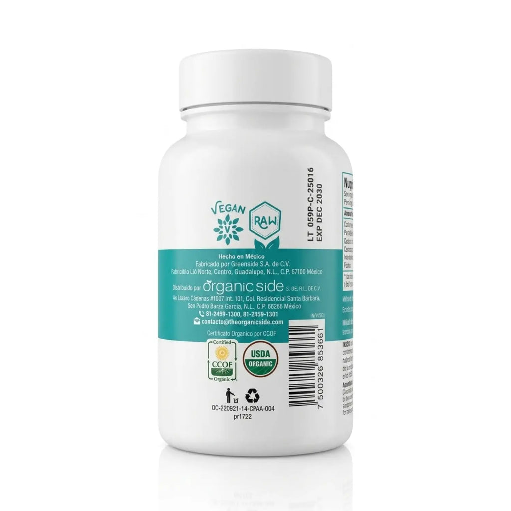 Espirulina; 60 Cápsulas, Organic side.