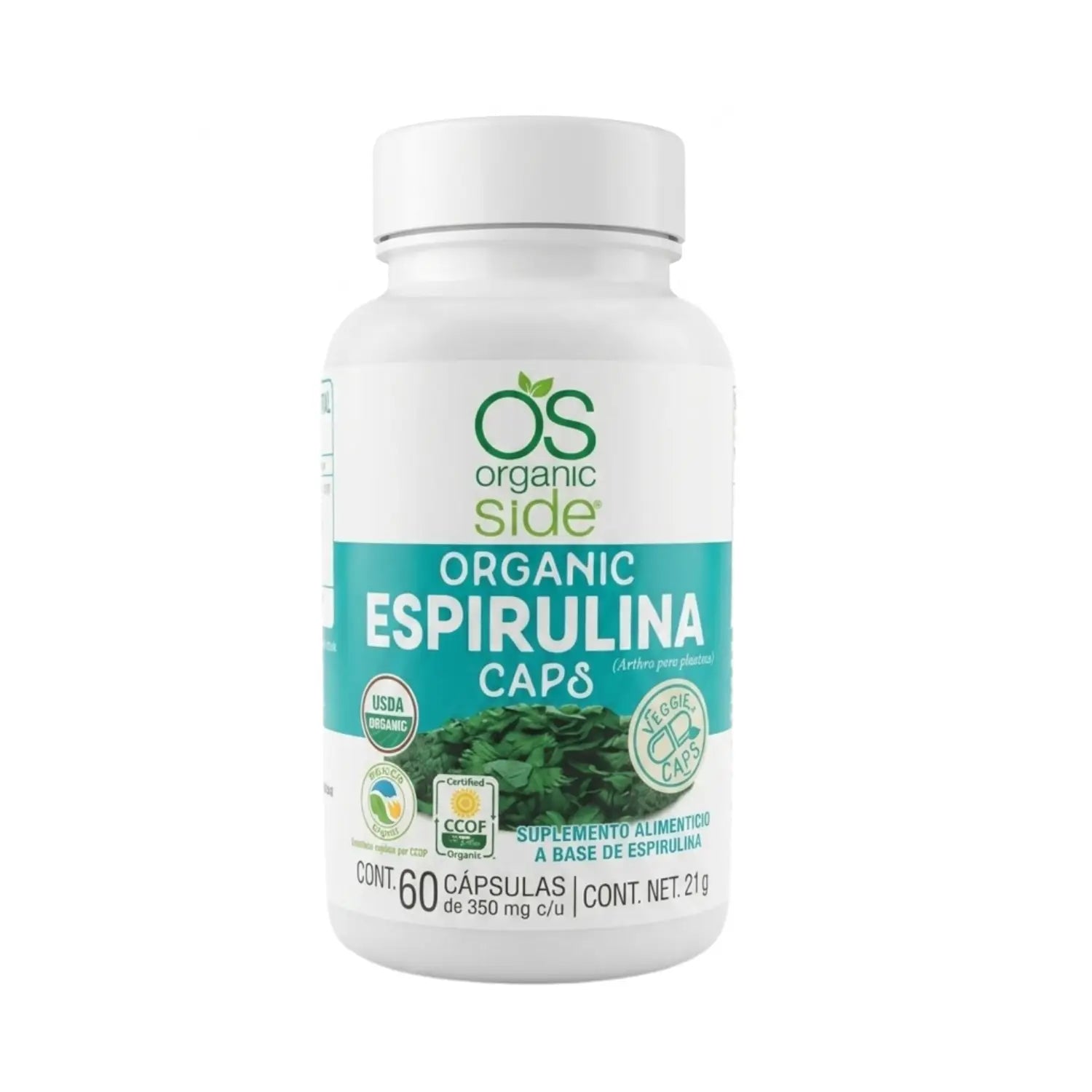 Espirulina; 60 Cápsulas, Organic side.