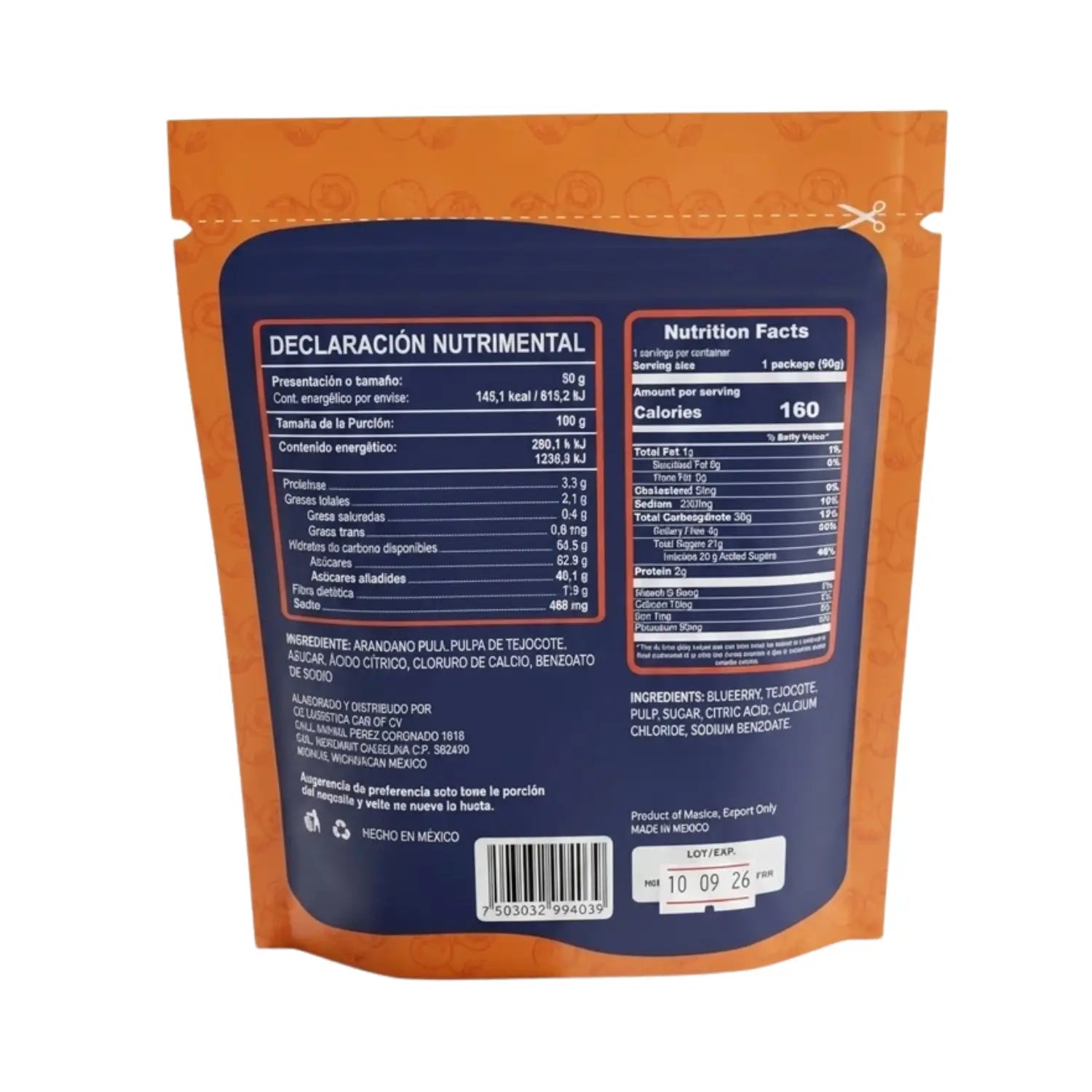 Tiritas de arándano azul enchilado; 50g, Lulublue.