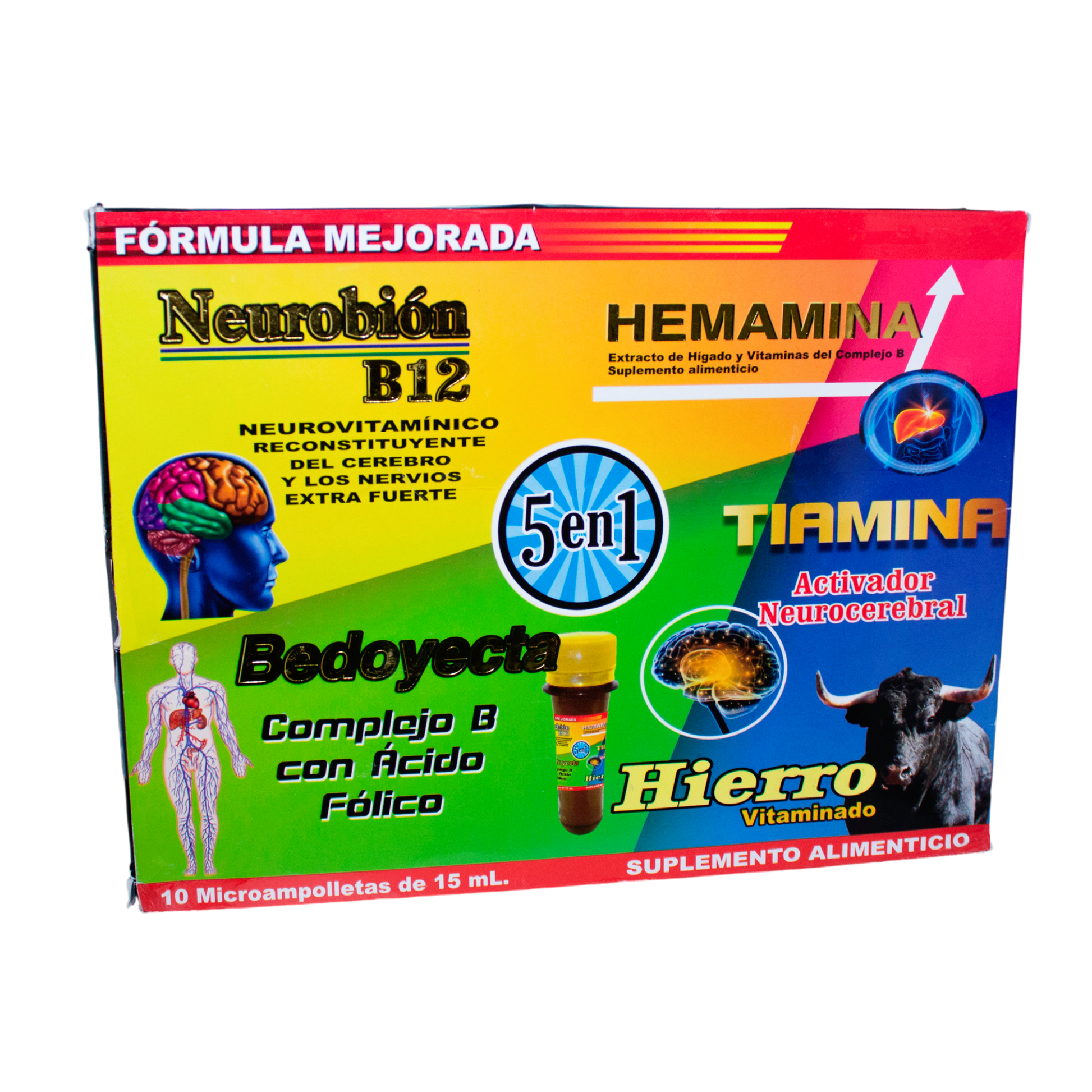 Neurobión B12, 5 en 1; 10 Microbotellas de 15ml.