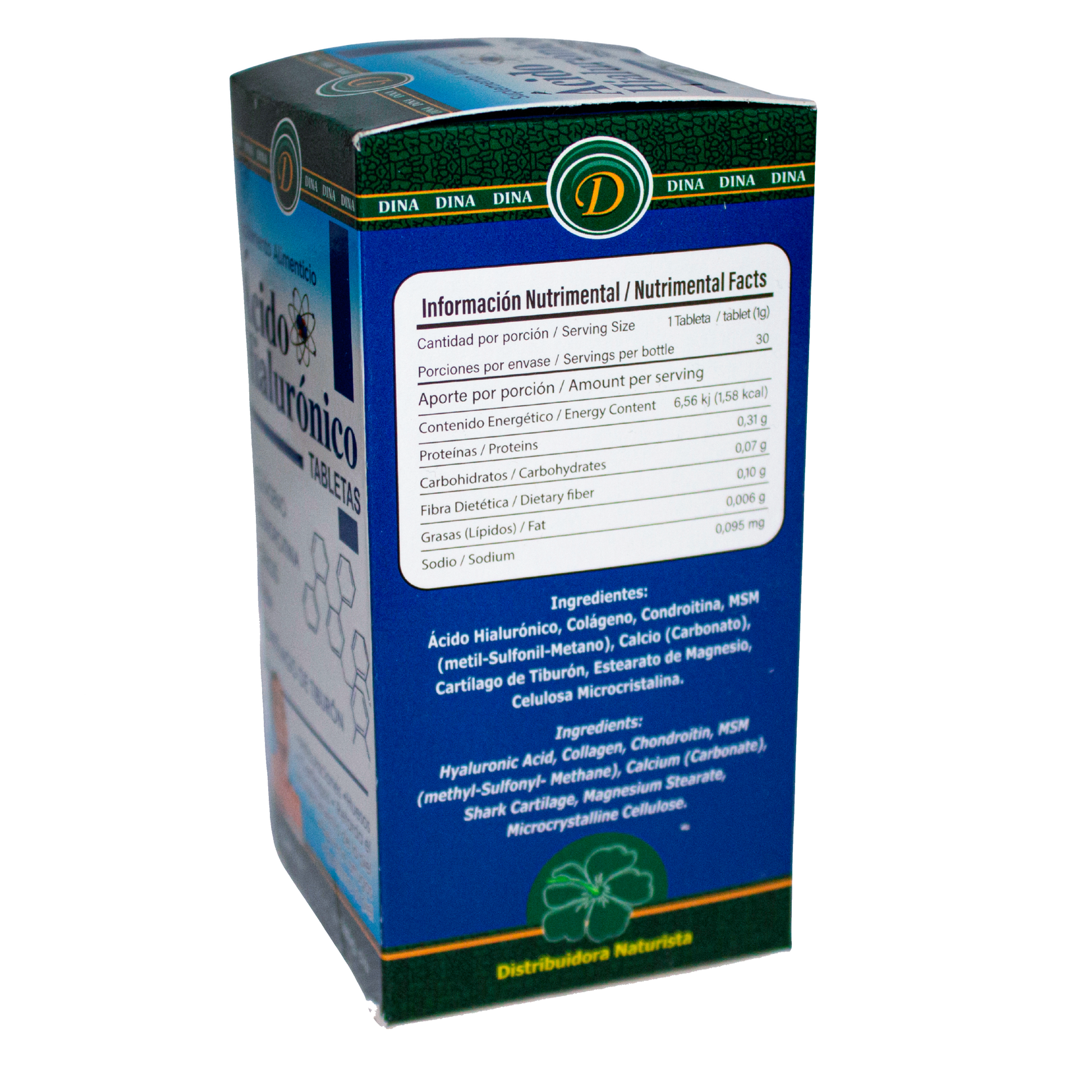 Ácido Hialurónico; 30 Tabletas de 500mg, Dina.