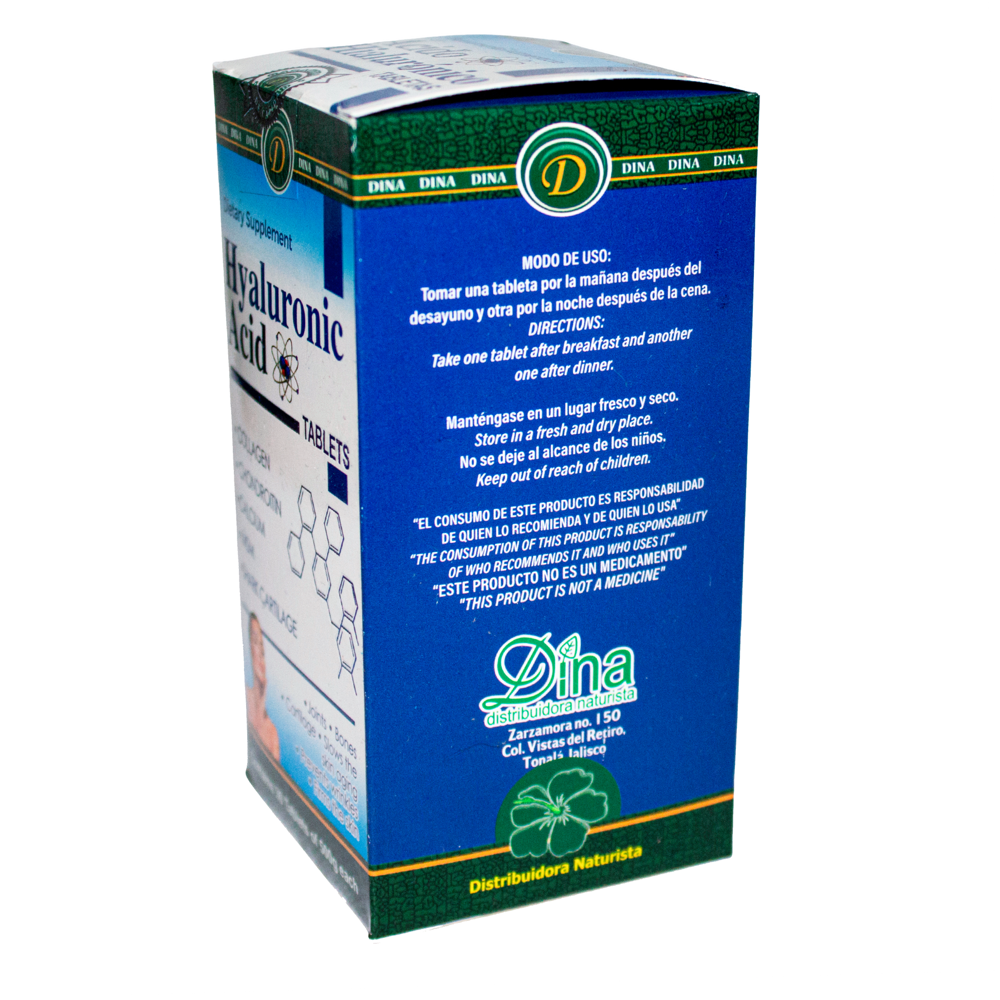 Ácido Hialurónico; 30 Tabletas de 500mg, Dina.