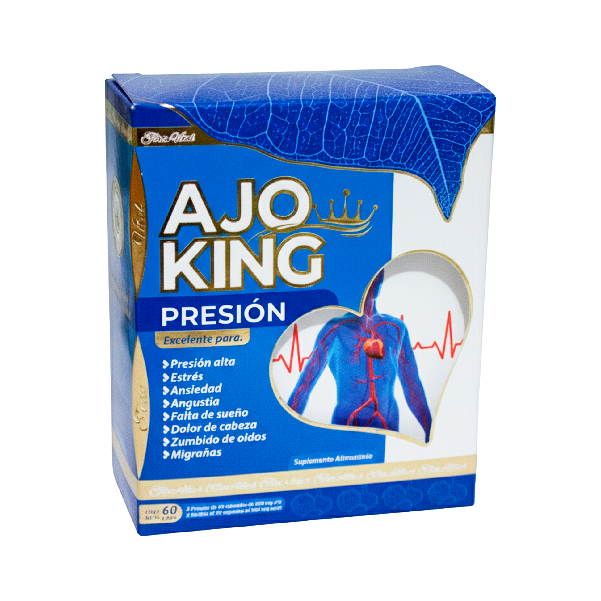 Presión; 2 Frascos 30 Tabletas y 60 Capsulas, Ajo King.