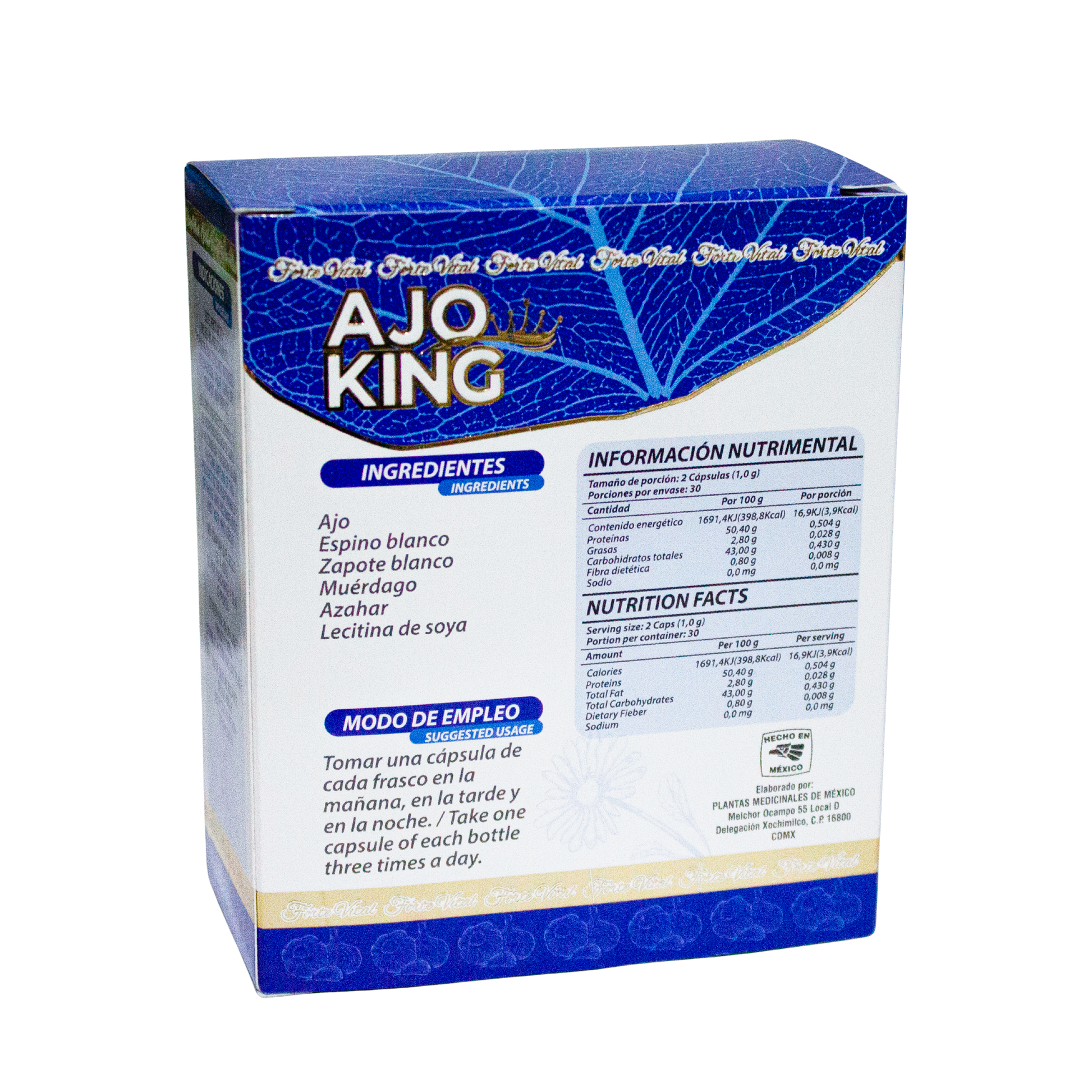 Presión; 2 Frascos 30 Tabletas y 60 Capsulas, Ajo King.