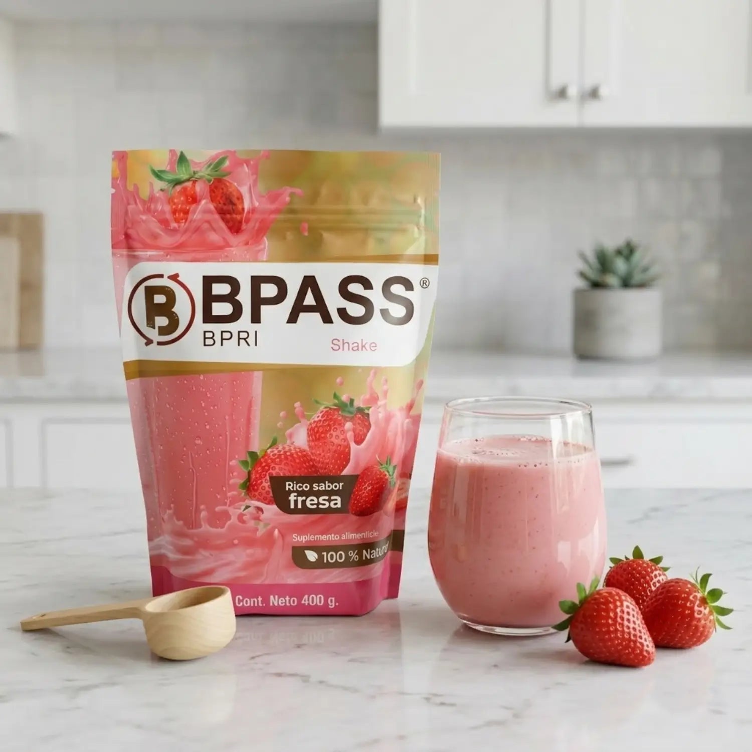 Malteada BPass Sabor Fresa; 400gr.