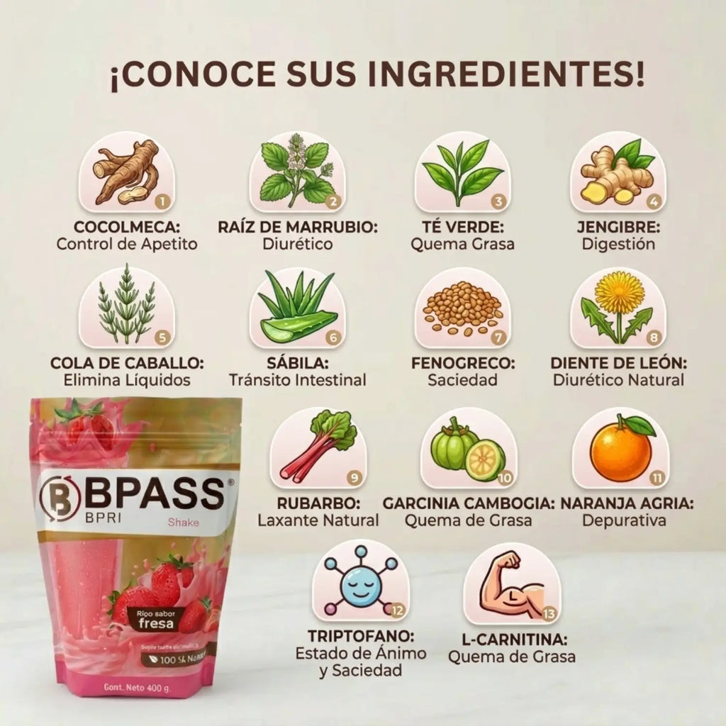 Malteada BPass Sabor Fresa; 400gr.