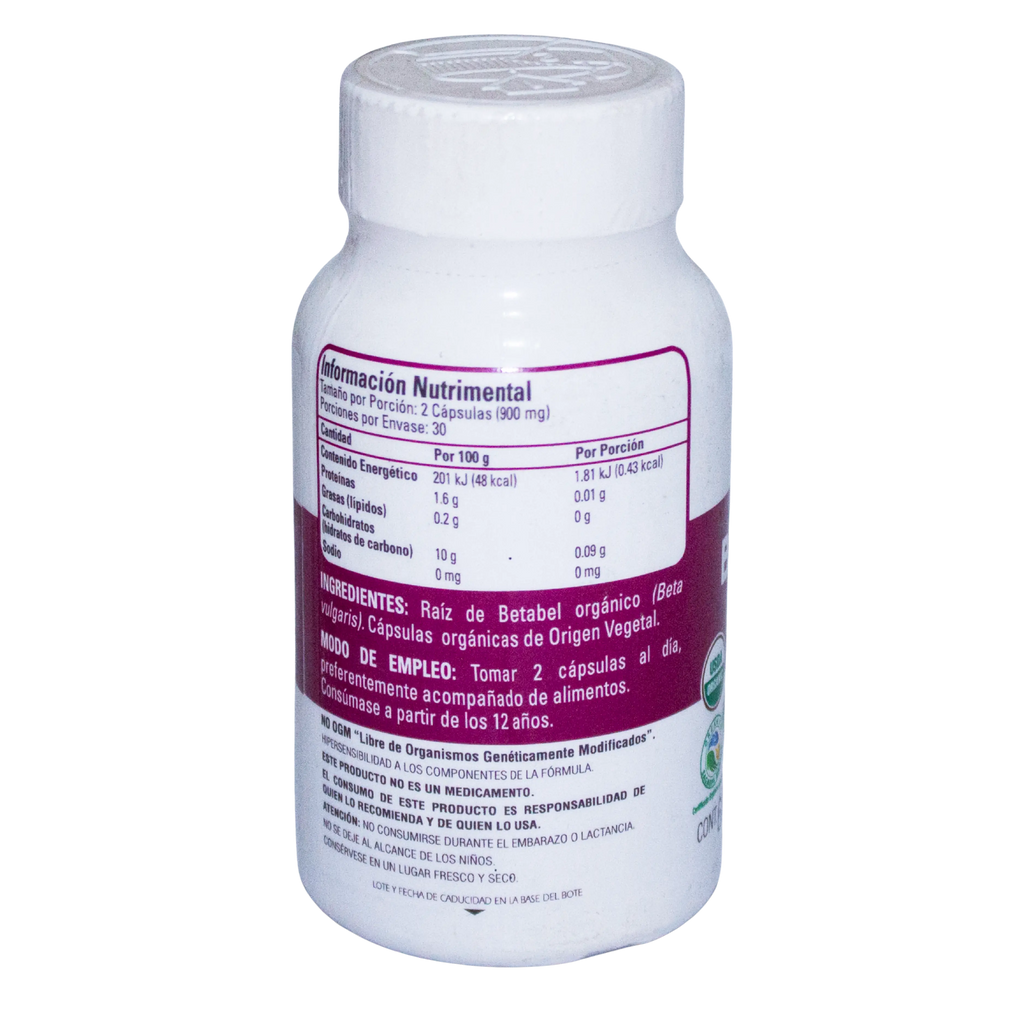 Capsulas de Betabel ( Beetroot ); 60 Capsulas, Organic Side.