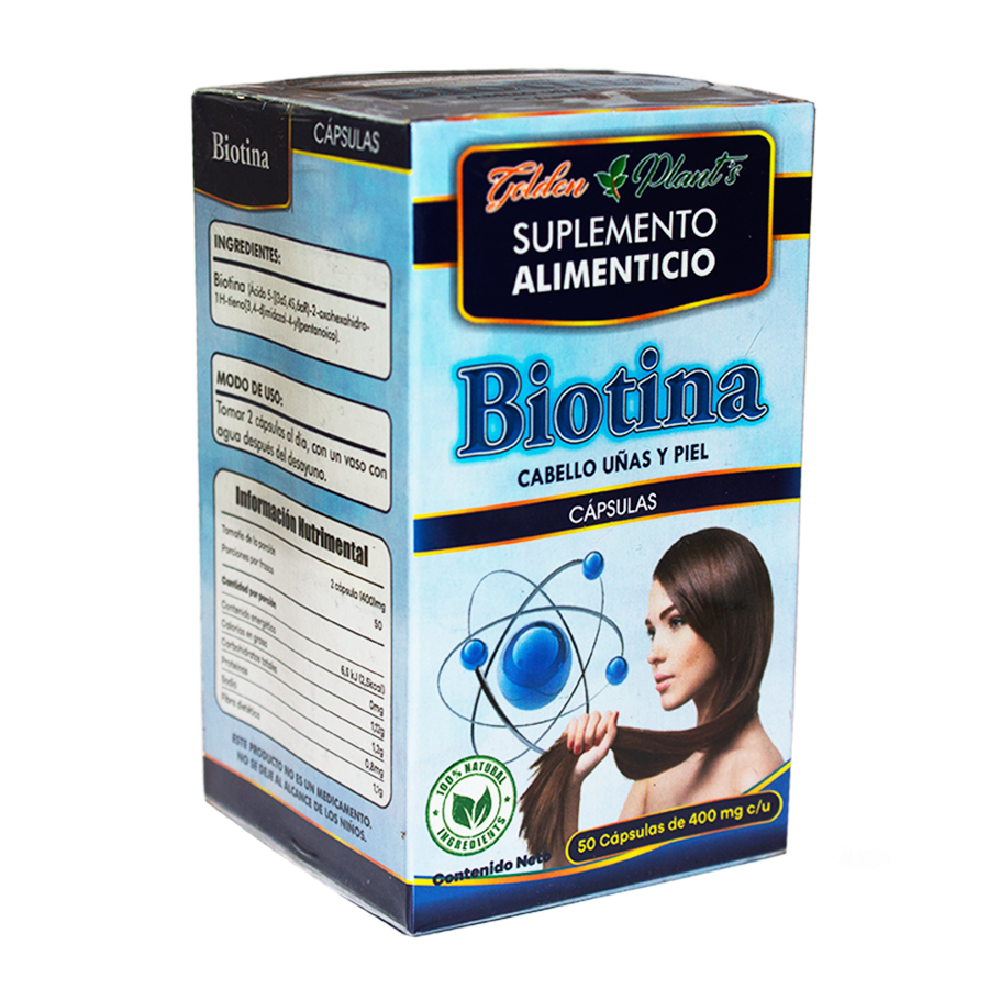 Biotina 50 Cápsulas de 400 mg; Golden Plants