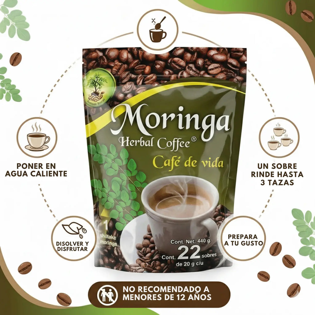 Moringa Café de Vida; 22 sobres de 20 grs, Herbal Coffee.