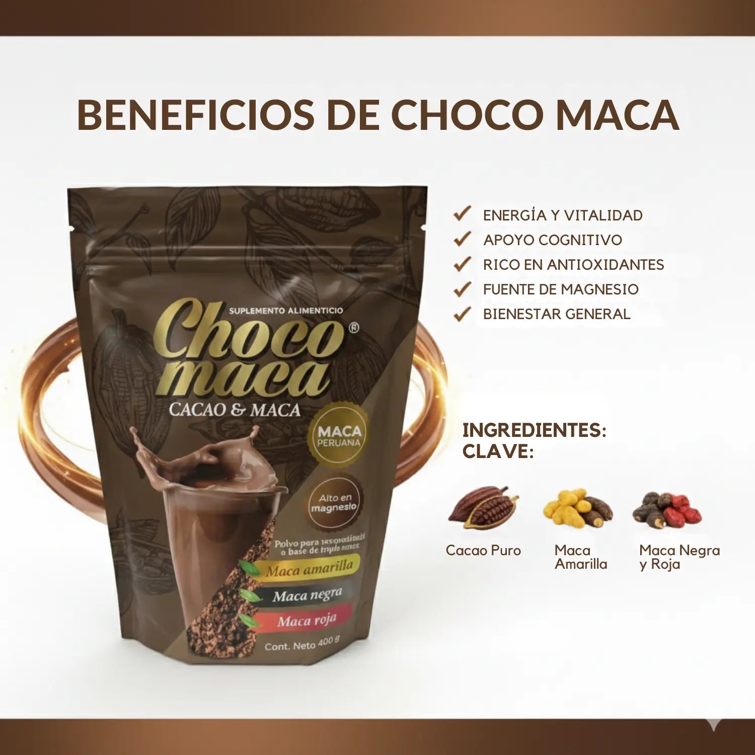 Polvo Choco Maca; 400grs, Naturistas Unión.