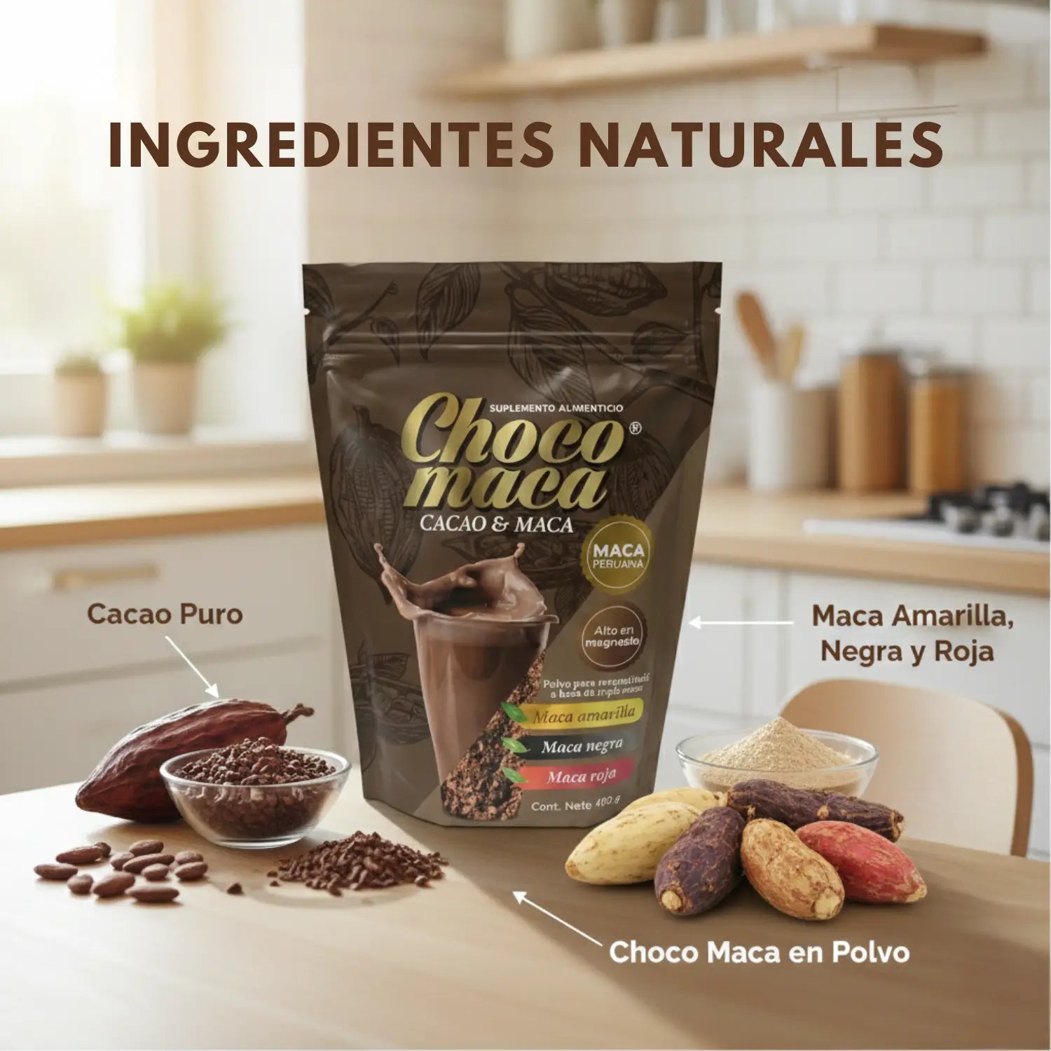 Polvo Choco Maca; 400grs, Naturistas Unión.