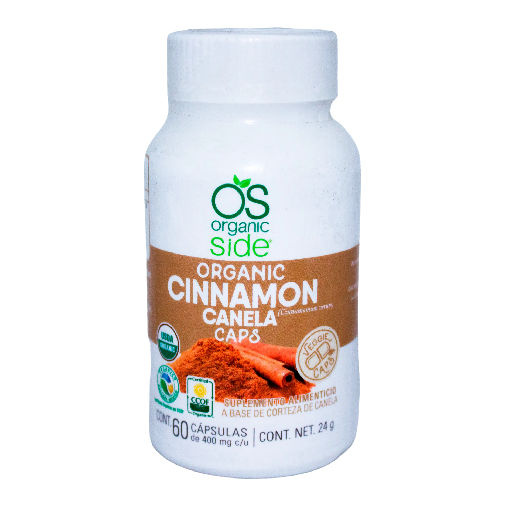 Capsulas de Cinnamon ( Canela ); 60 Capsulas, Organic Side.