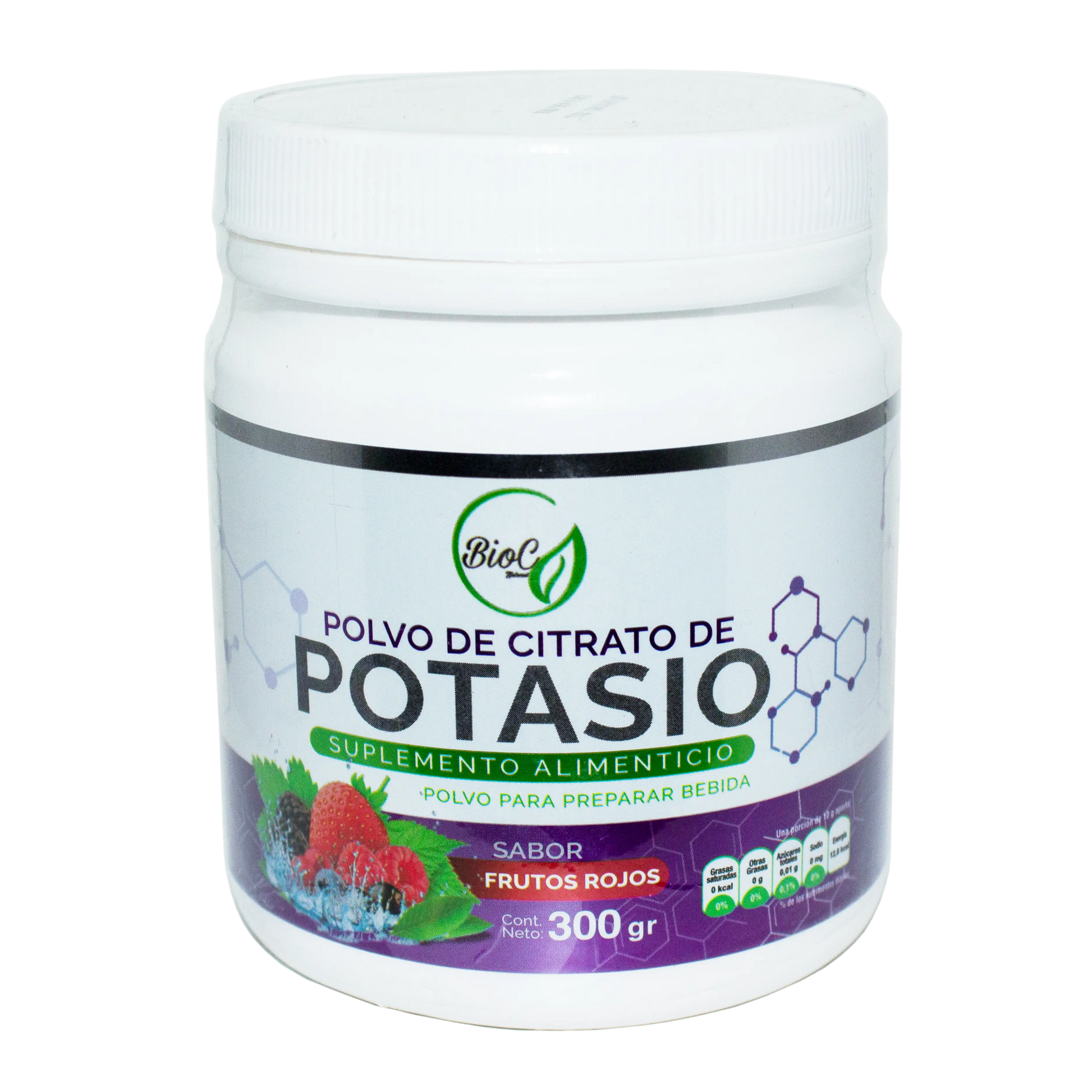 Polvo de Citrato de Potasio Frutos Rojos; 300gr,BioC.