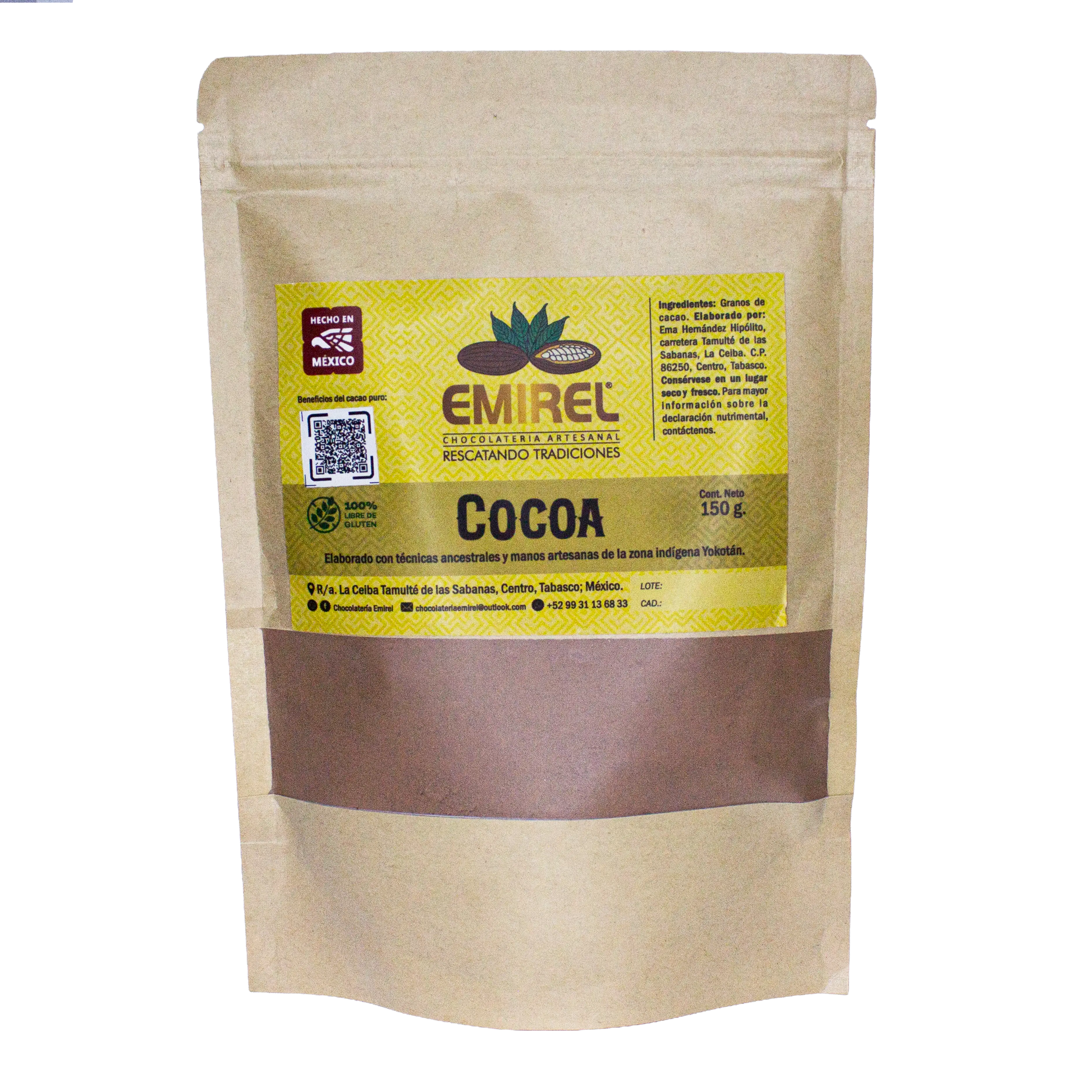 Cocoa en polvo sin azúcar ;150gr, Emirel.