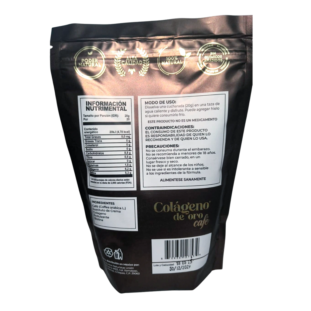Café colágeno de oro ; 400g, Energreen.