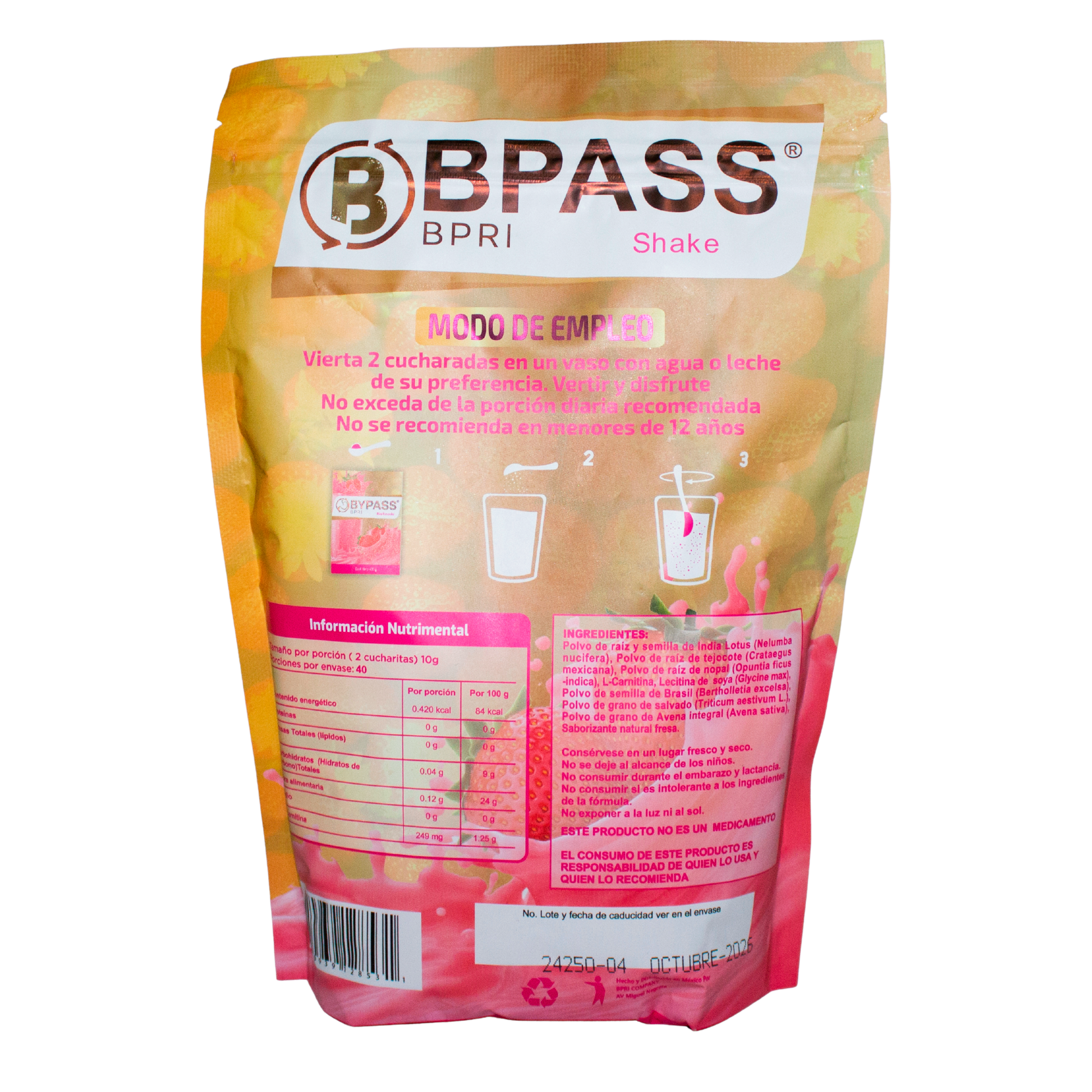 Malteada BPass Sabor Fresa; 400gr.