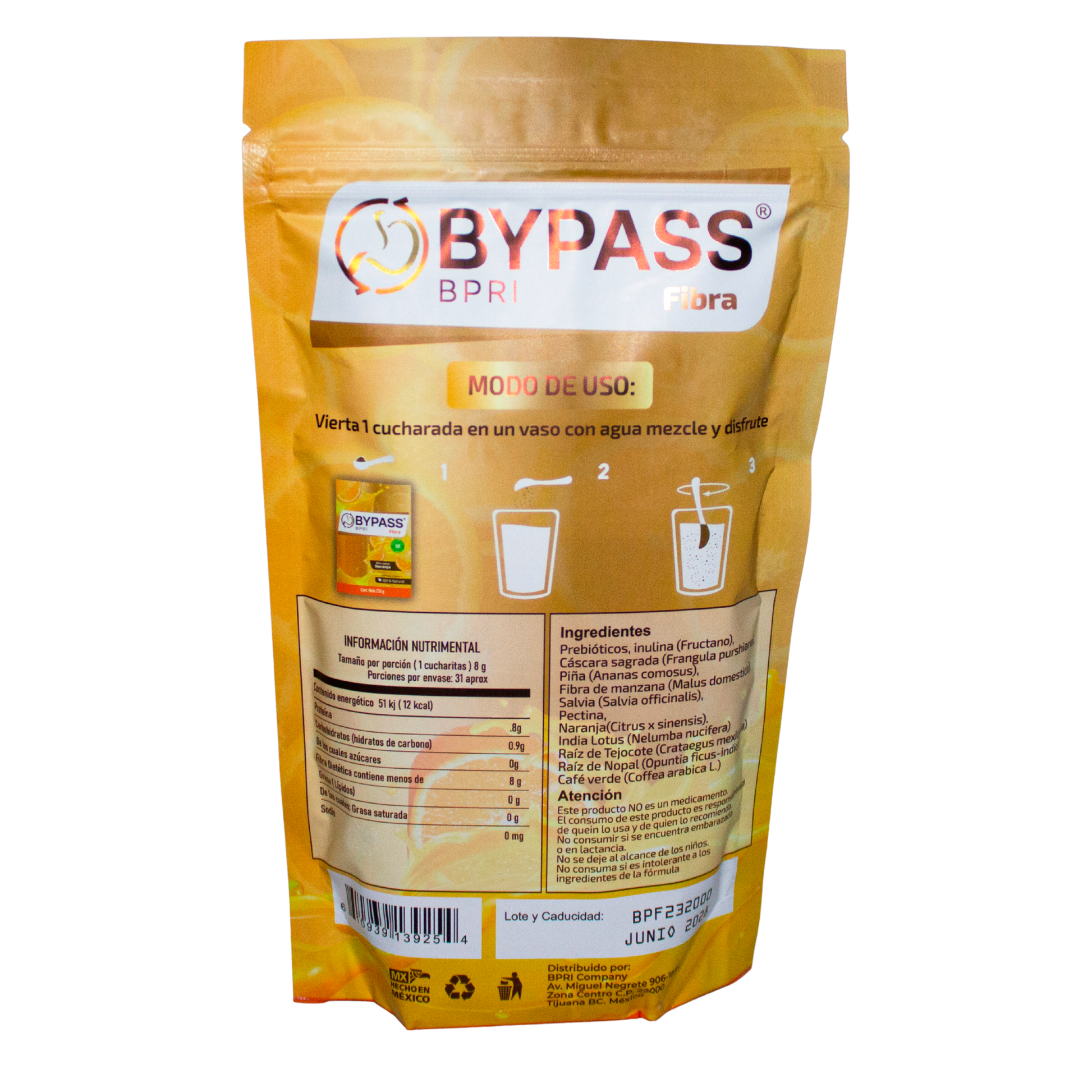 Fibra Bypass Naranja; 250gr, Bolsa.
