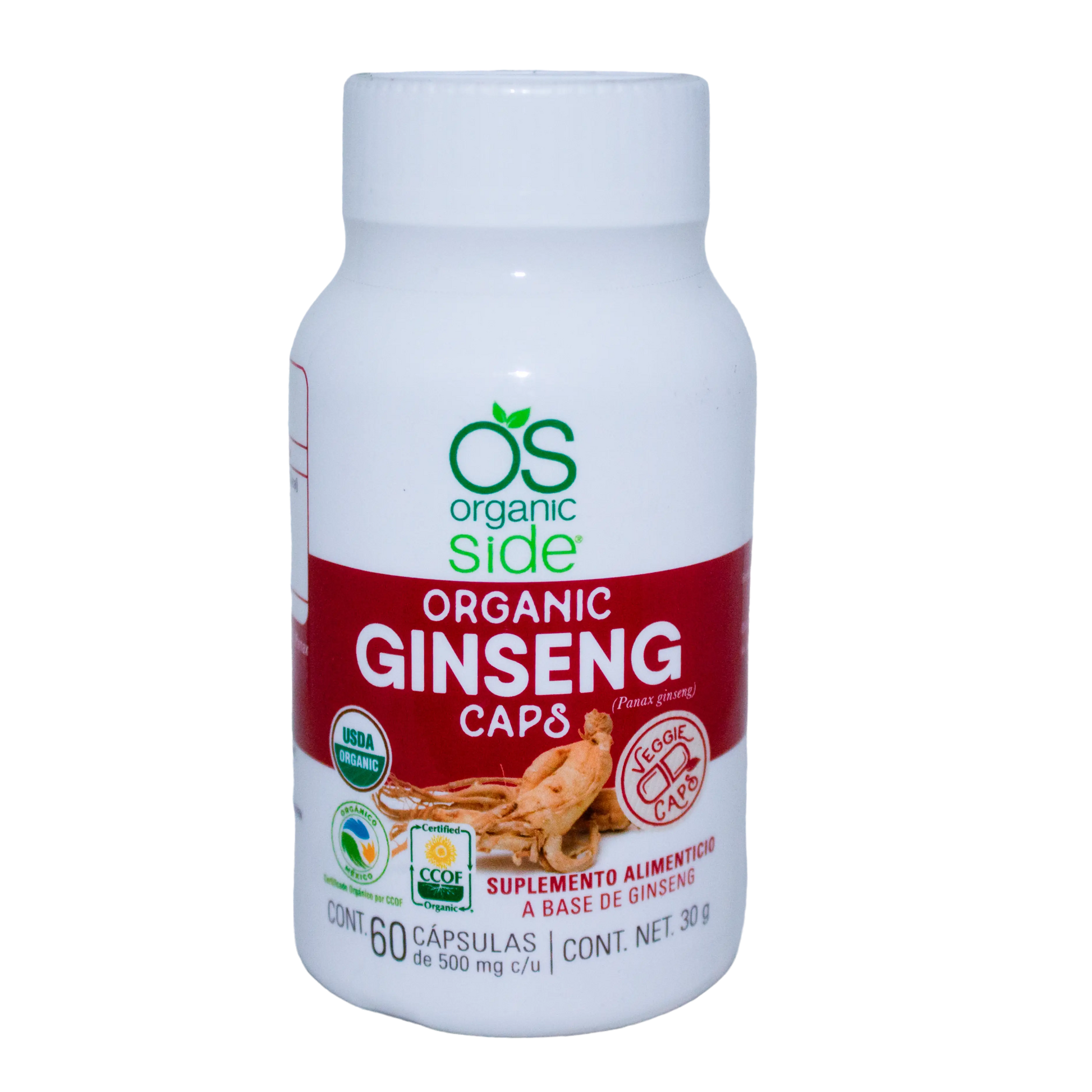 Capsulas de Ginseng; 60 Capsulas, Organic Side.