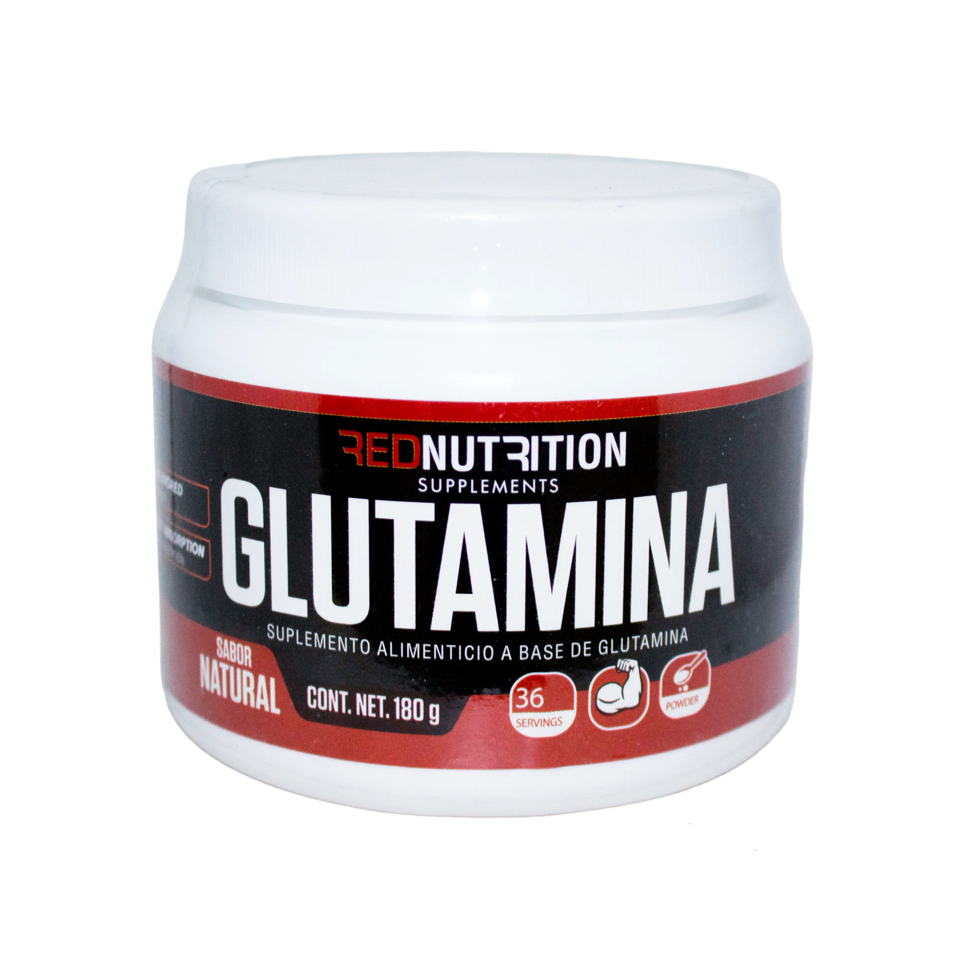 Glutamina Sabor Natural ; 180gr, Red Nutrition.