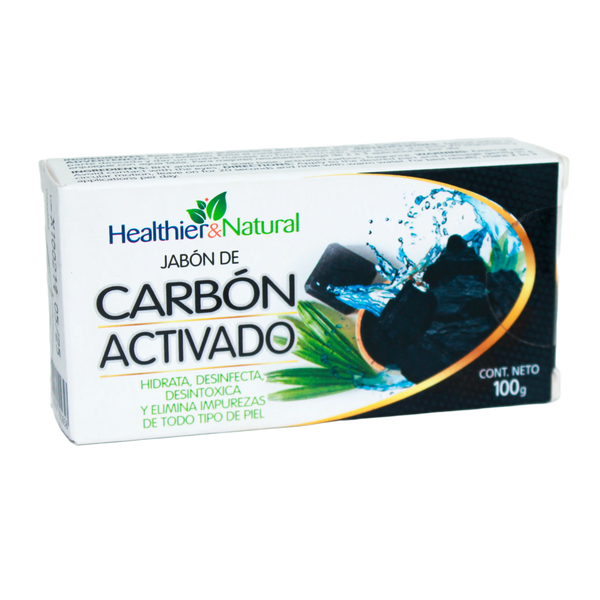 Jabon Carbon Activado; 100gr, HEALTHIER NATURAL.