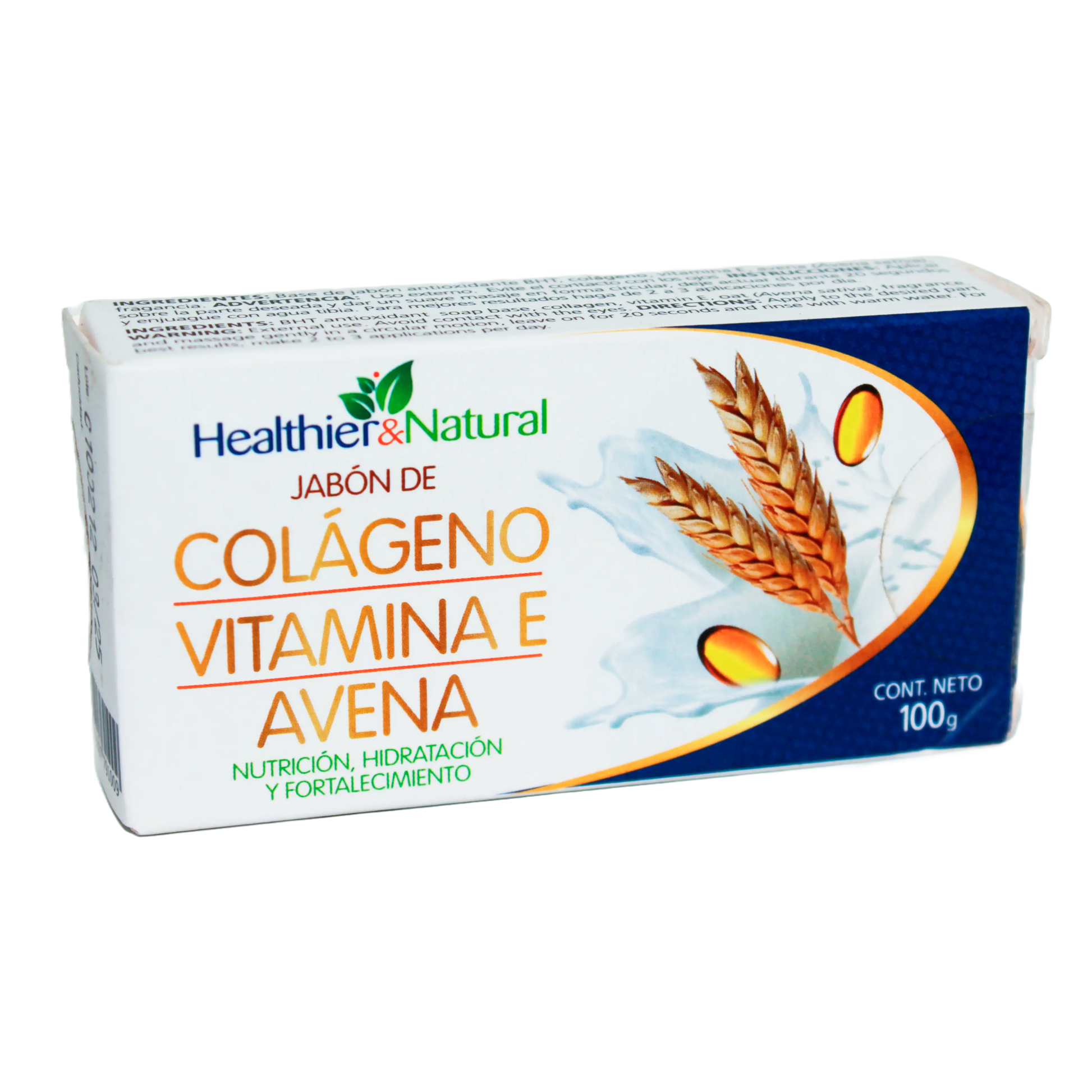 Jabon Colageno Vitamina E y Avena; 100gr, HEALTHIER NATURAL.