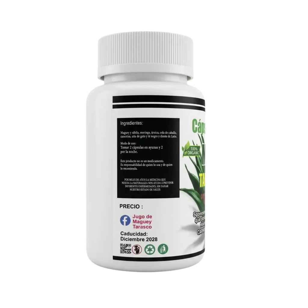 Jugo de Maguey; 60 Capsulas de 500mg, El Tarasco.