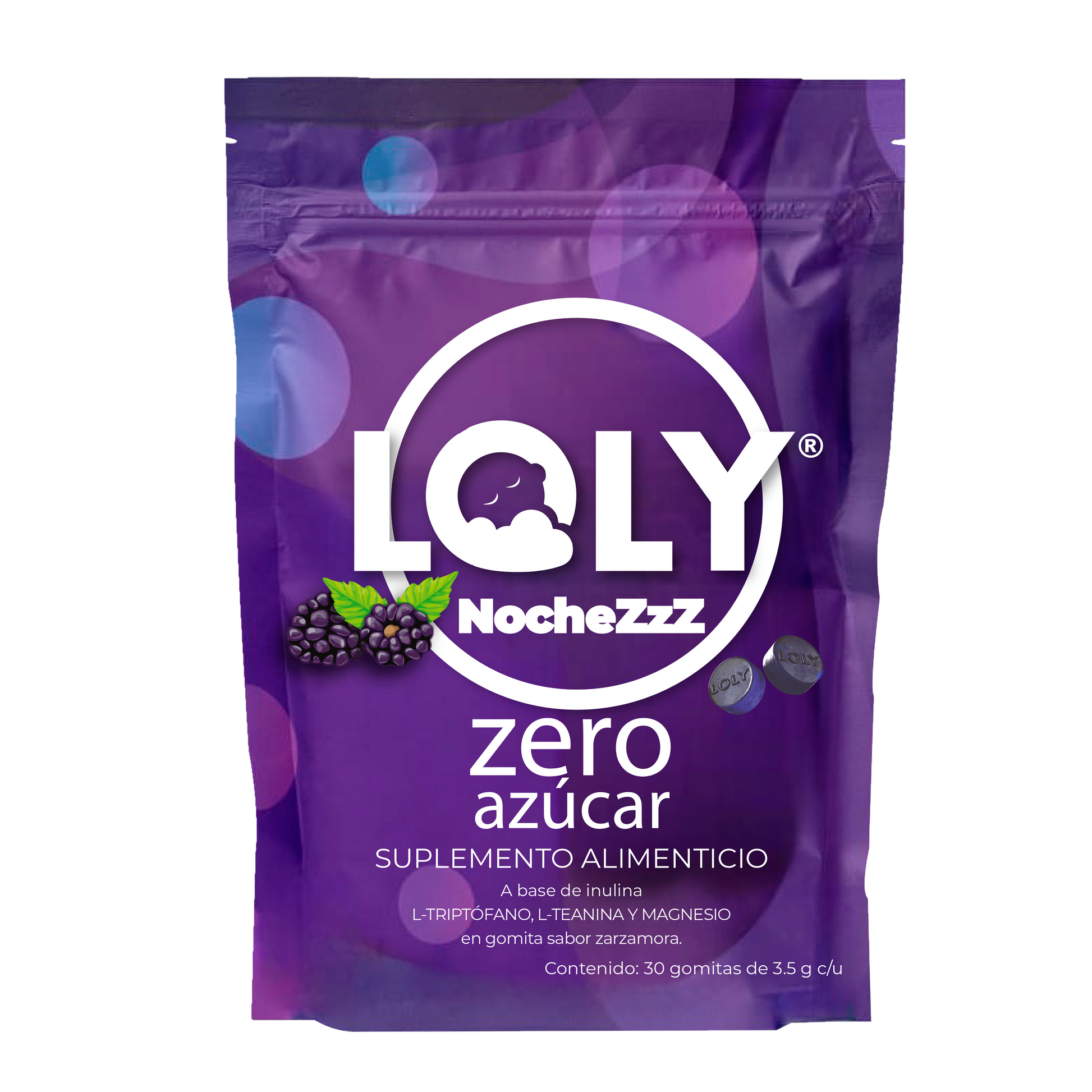 Loly Nochez Sabor Zarzamora; 30 Gomita, Zero Azúcar.