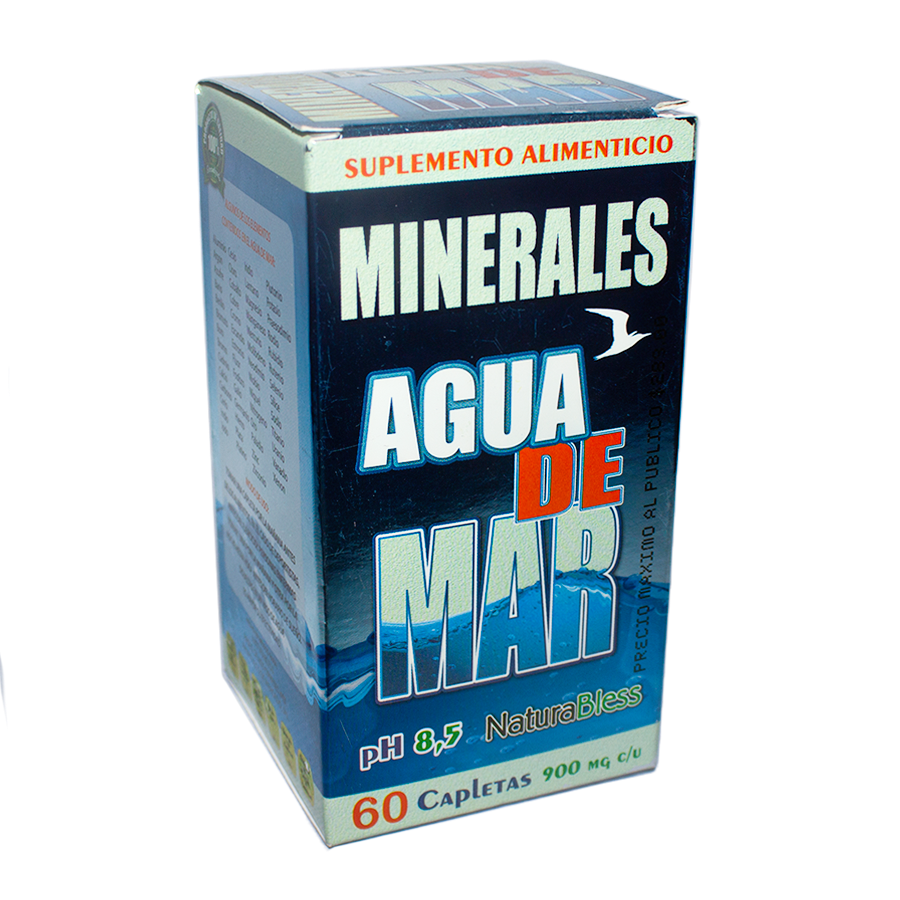 Minerales Agua de Mar; 60 Capletas de 900mg, Natura Bless.