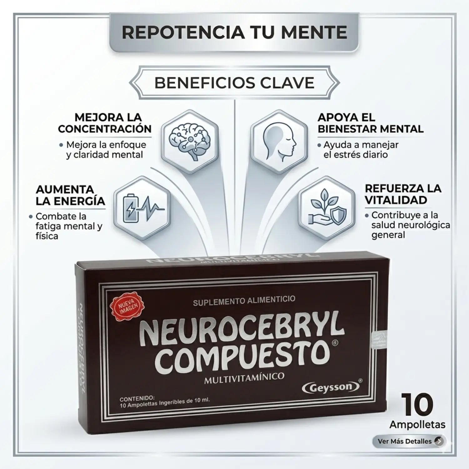 Neurocebryl compuesto; 10 ampolletas de 10mL; Geysson