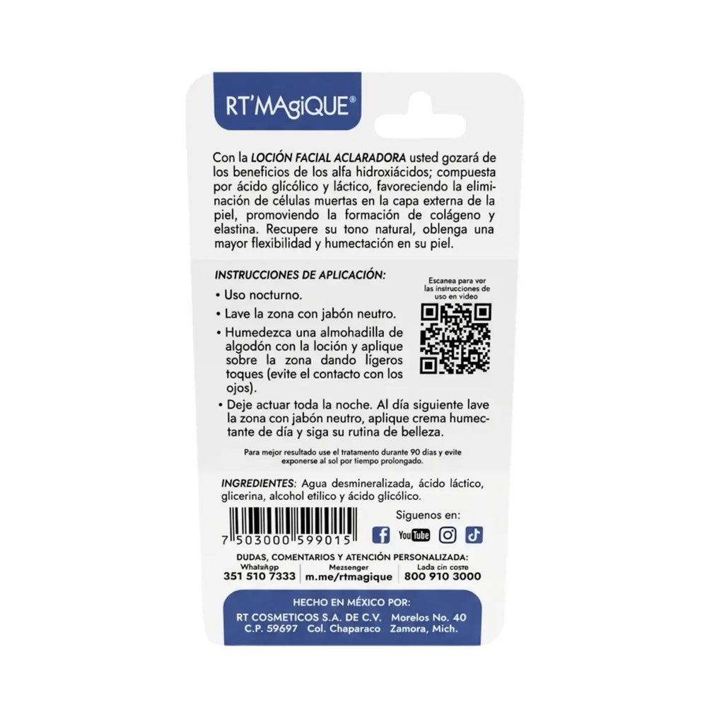 Loción Facial Aclaradora; RT Magique.