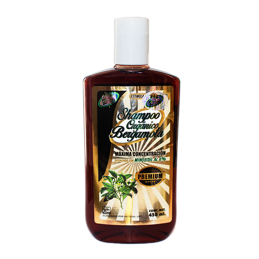 Shampoo Orgánico Bergamota + Minoxidil; 450ml, Natural Life.