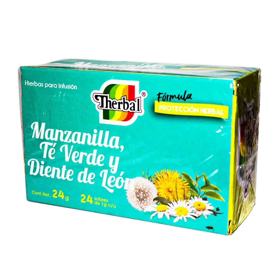Manzanilla, Té Verde, Diente de León; 24 Sobres Therbal.