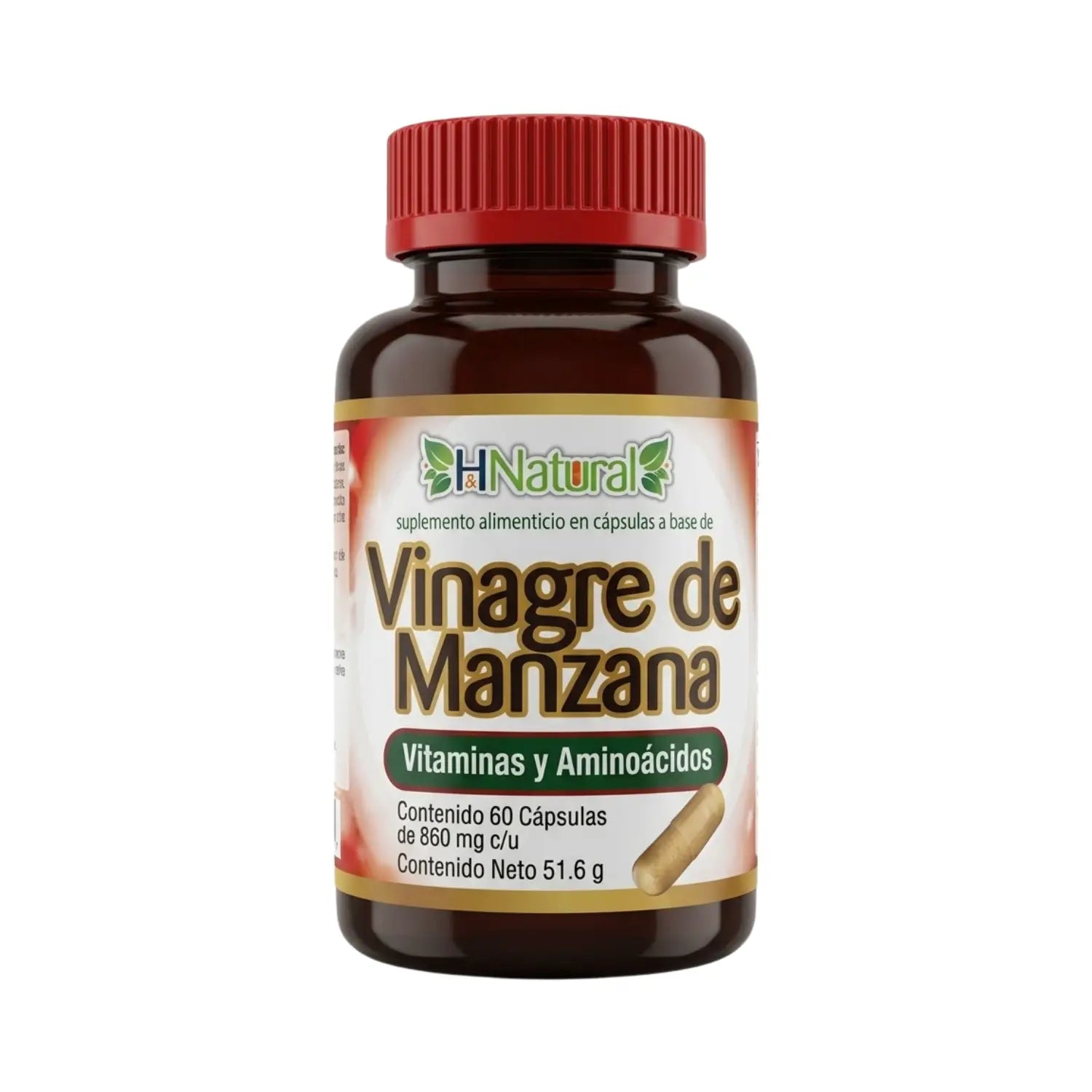 Vinagre de Manzana; 60 Capsulas de 860mg, Healthier Natura.