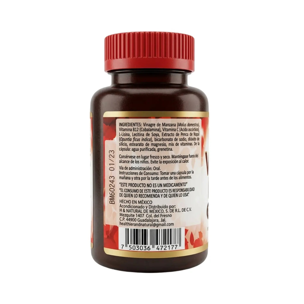 Vinagre de Manzana; 60 Capsulas de 860mg, Healthier Natura.