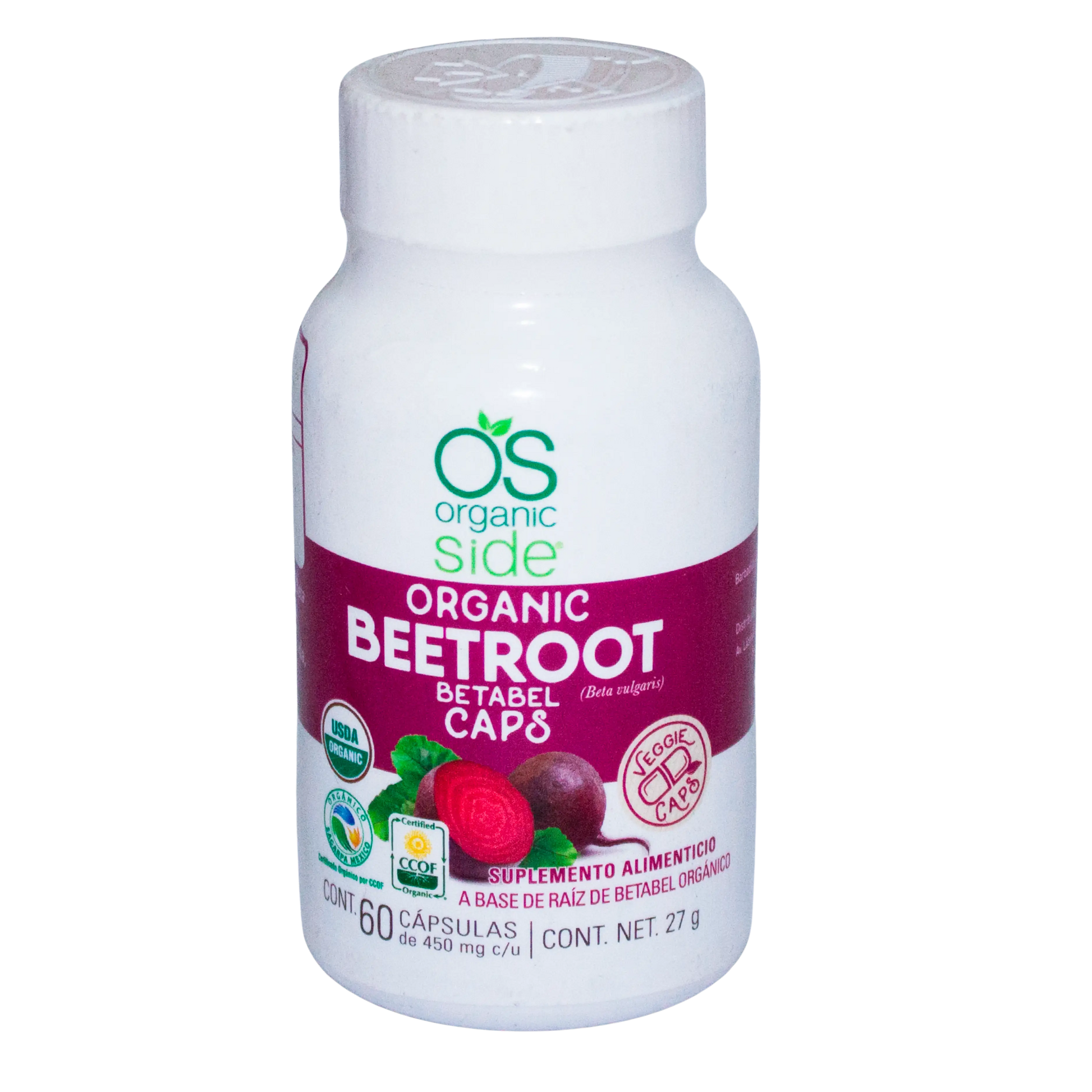 Capsulas de Betabel ( Beetroot ); 60 Capsulas, Organic Side.
