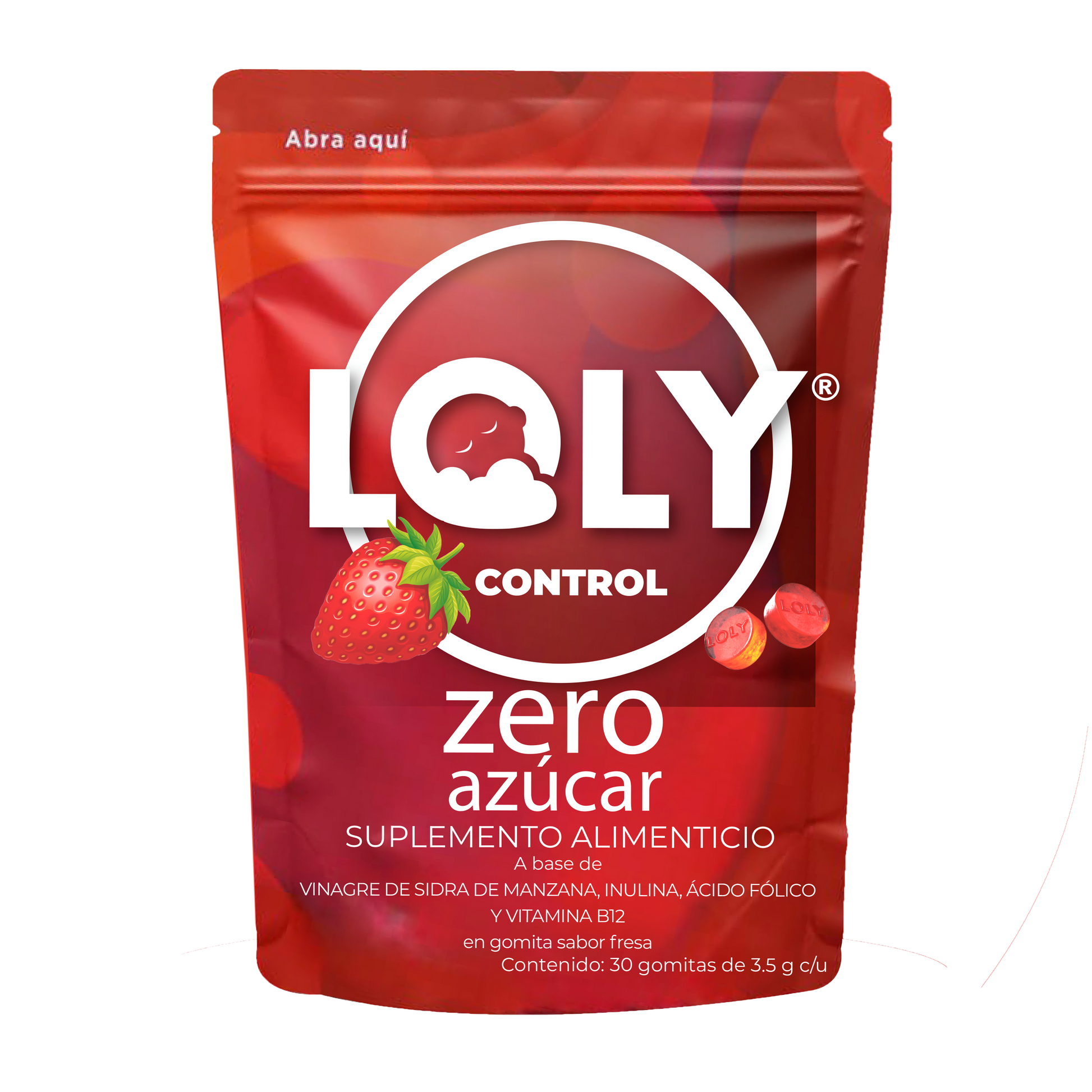 Loly Control Sabor Fresa; 30 Gomitas Zero Azúcar.